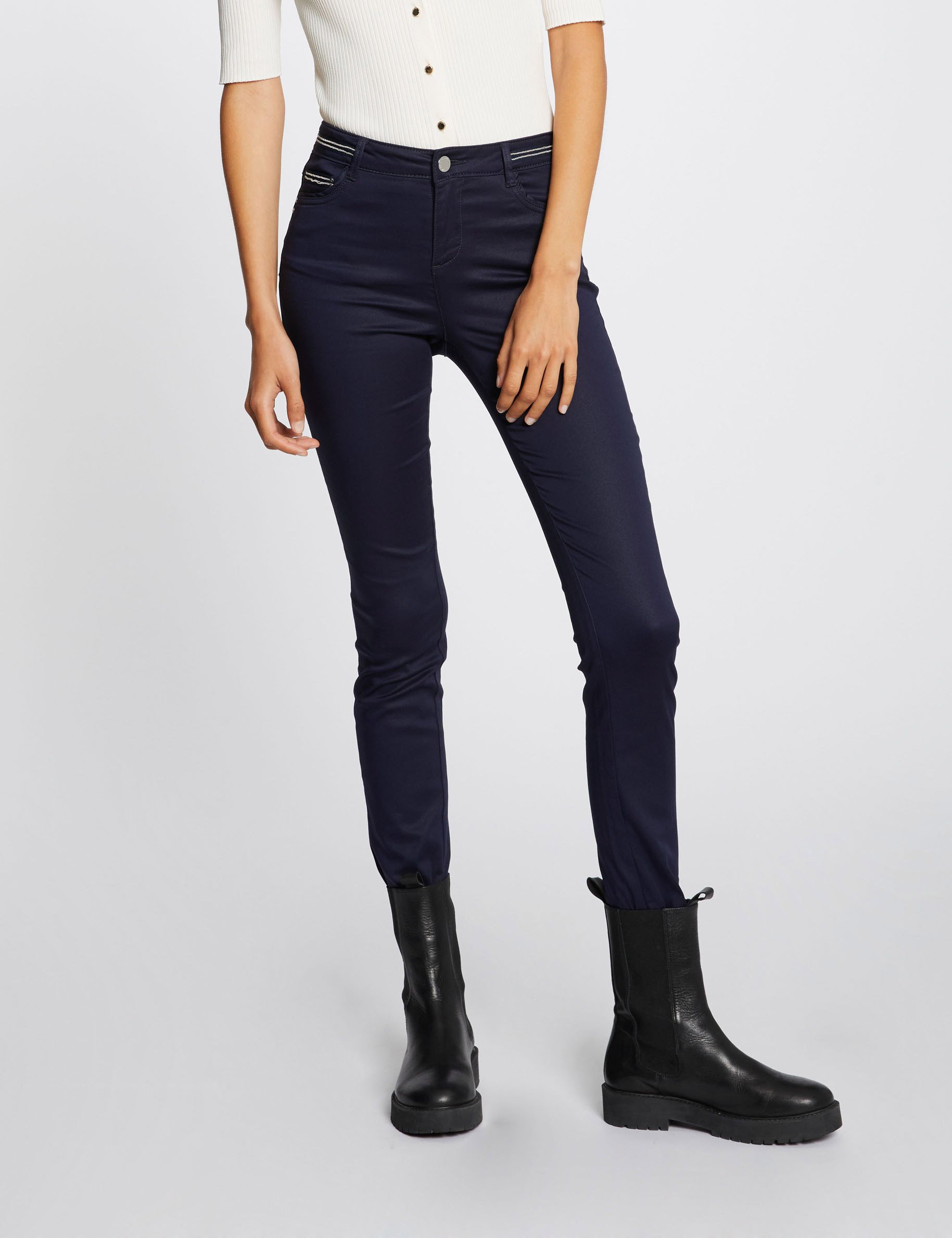 pantalon enduit bleu marine