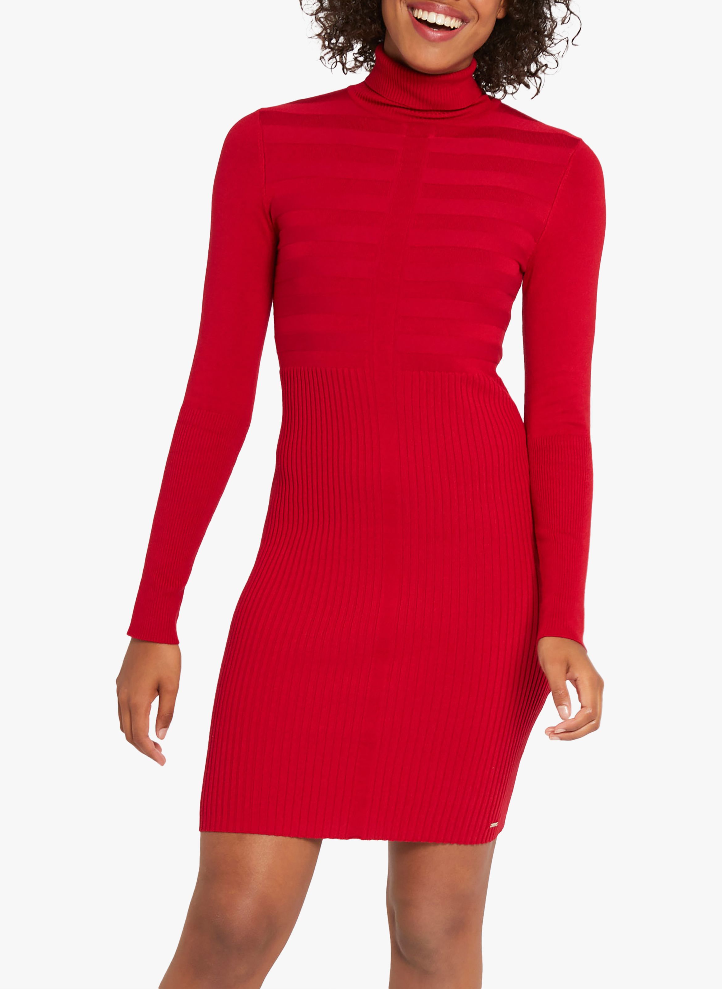 Robe courte col montant en maille Rouge