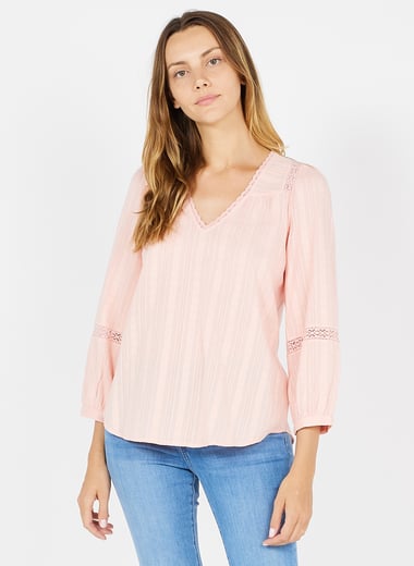 Blouse col V brod�e en coton  ONE STEP Blouse col V brod�e en coton  ONE STEP