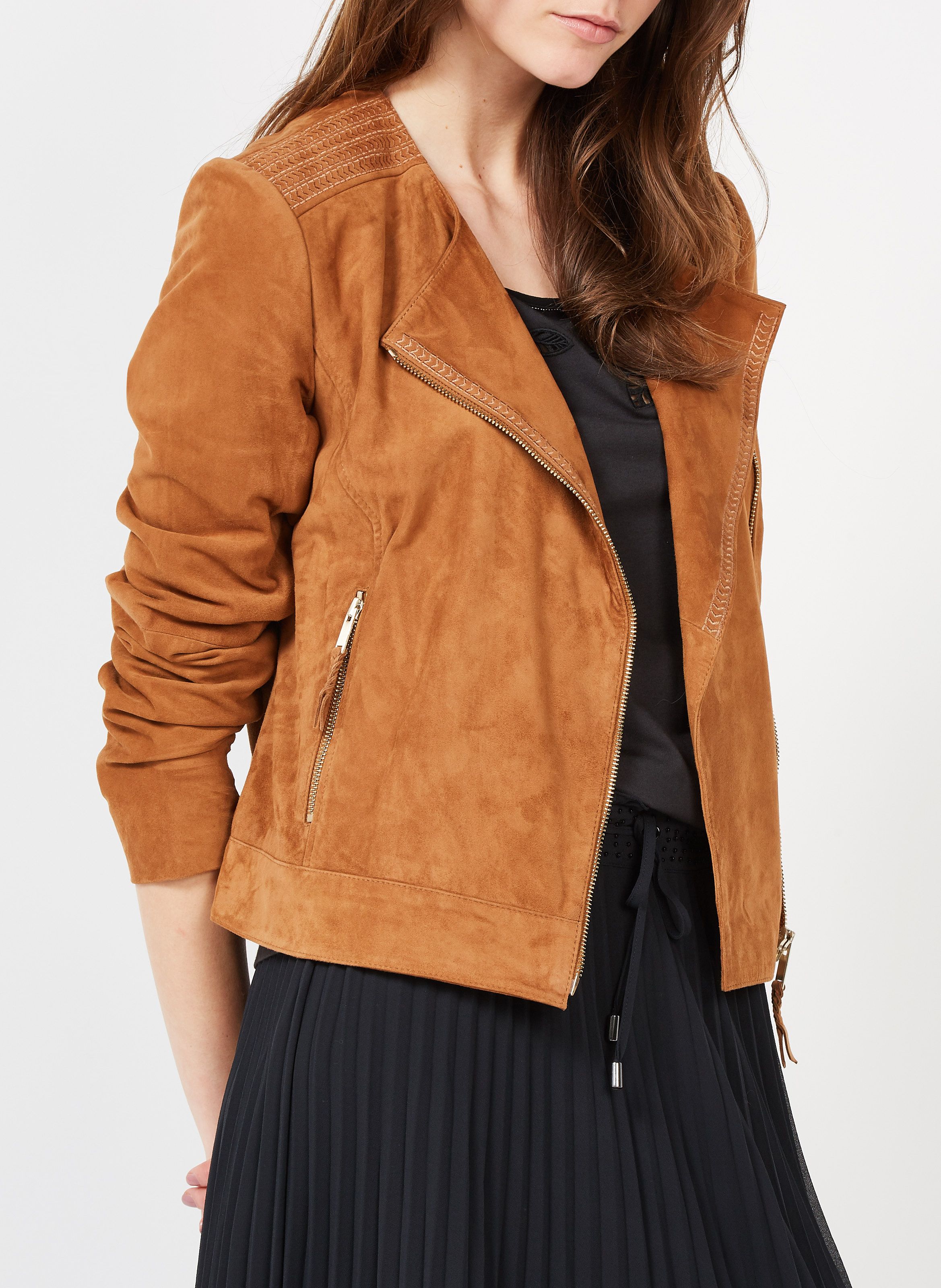 Veste cuir femme discount cognac