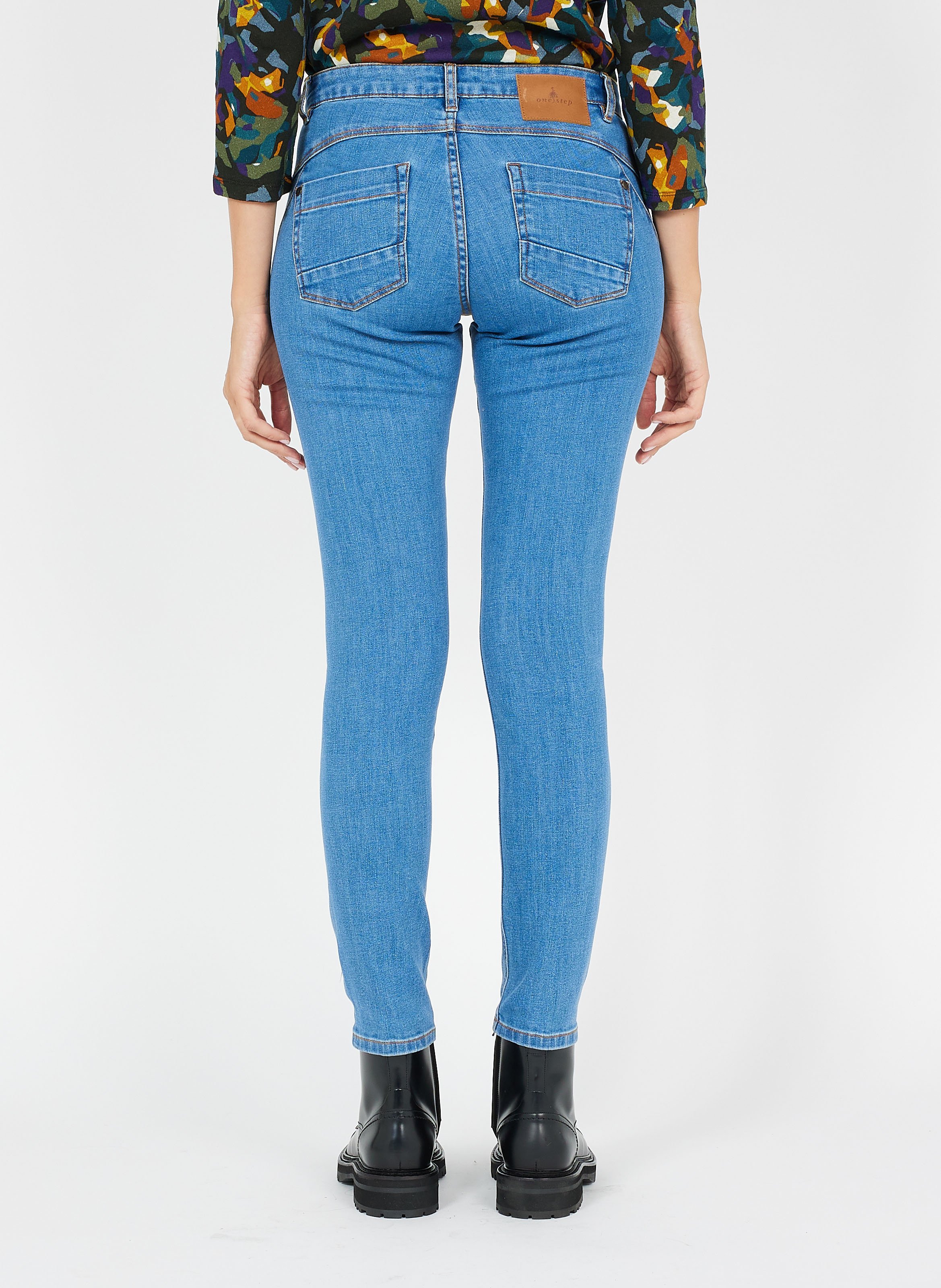 Jean Slim 7 8 En Coton M lang Bleu Moyen Lav One Step Femme