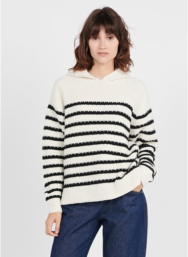 Pull � capuche ray� en laine m�lang�e  ONE STEP Pull � capuche ray� en laine m�lang�e  ONE STEP