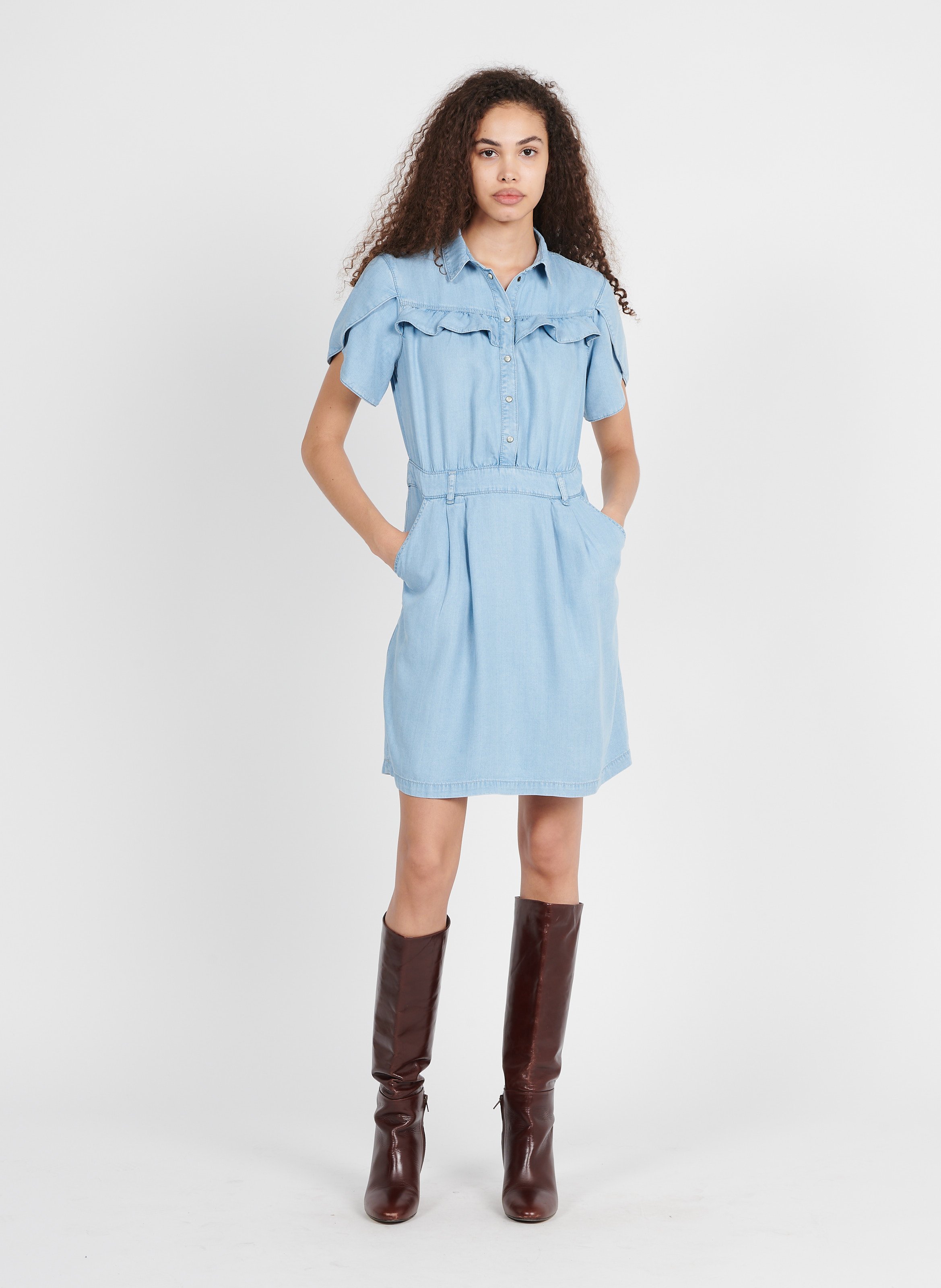 Robe chemise midi aspect jean ONE STEP