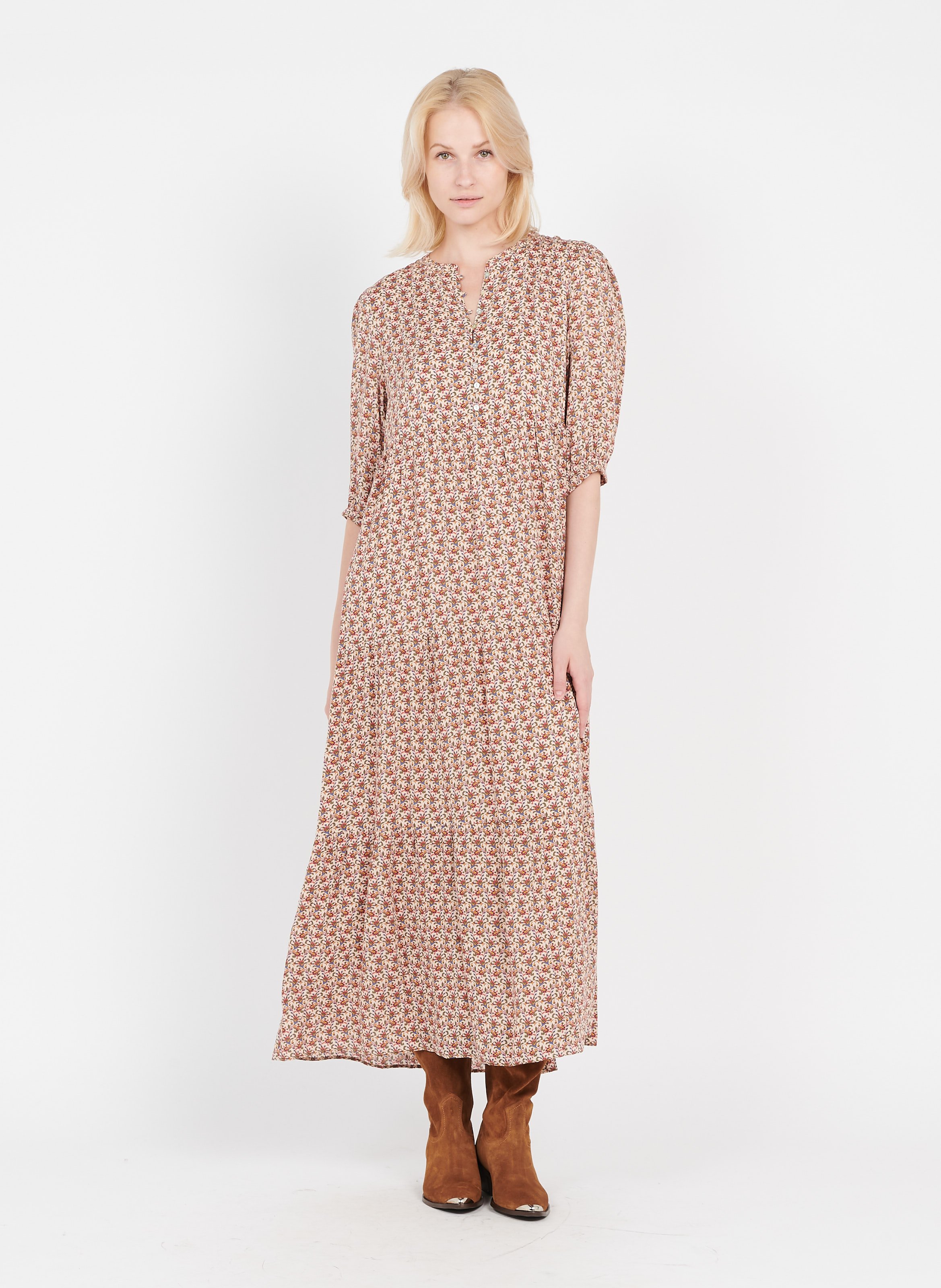 Robe Longue En Viscose Beige Maison 123 Femme Place des Tendances