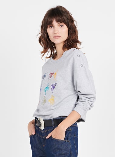 Sweat col rond brod� en coton ONE STEP Sweat col rond brod� en coton ONE STEP