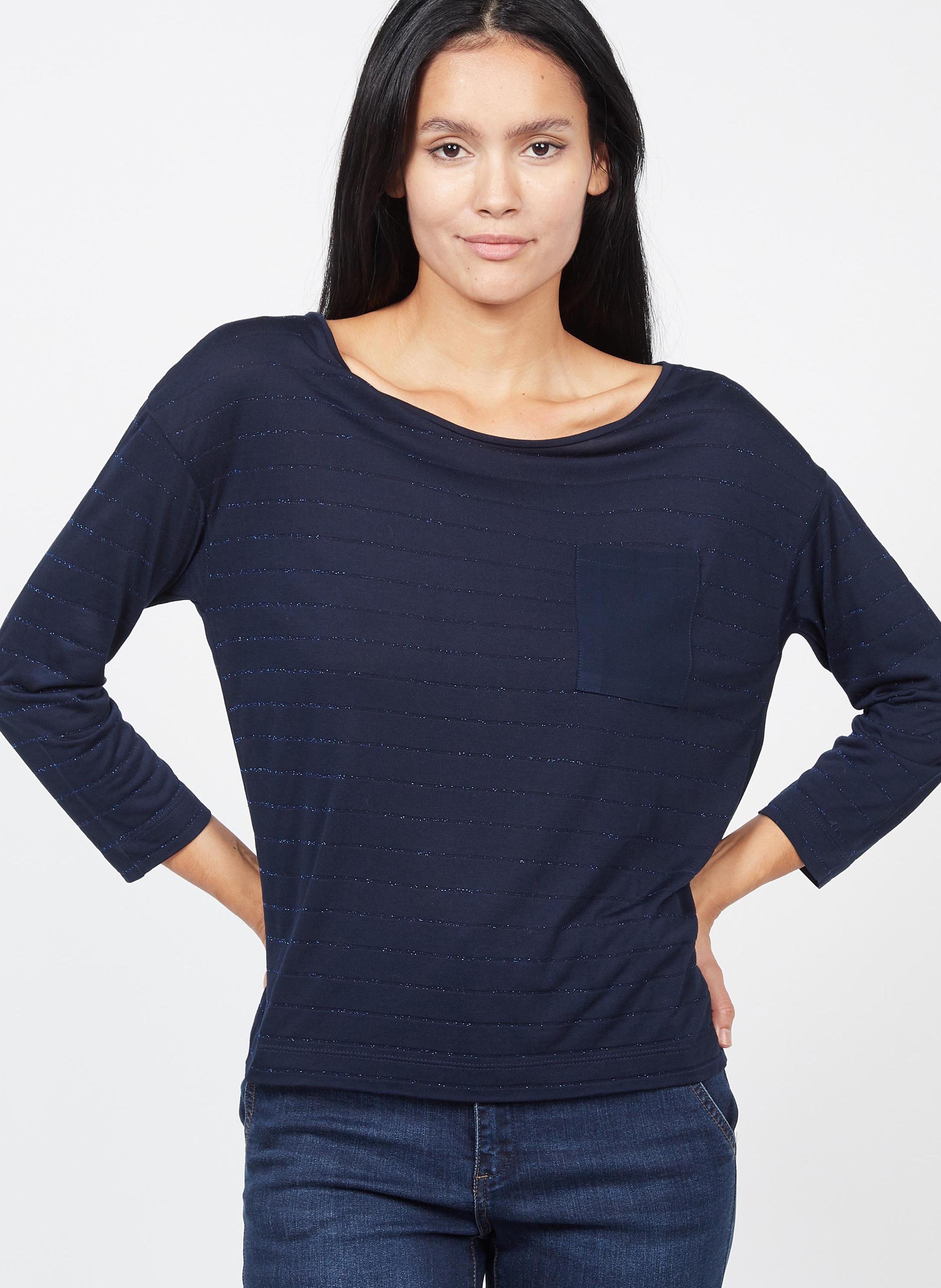 Tee-shirt col bateau � rayures m�tallis�es  ONE STEP