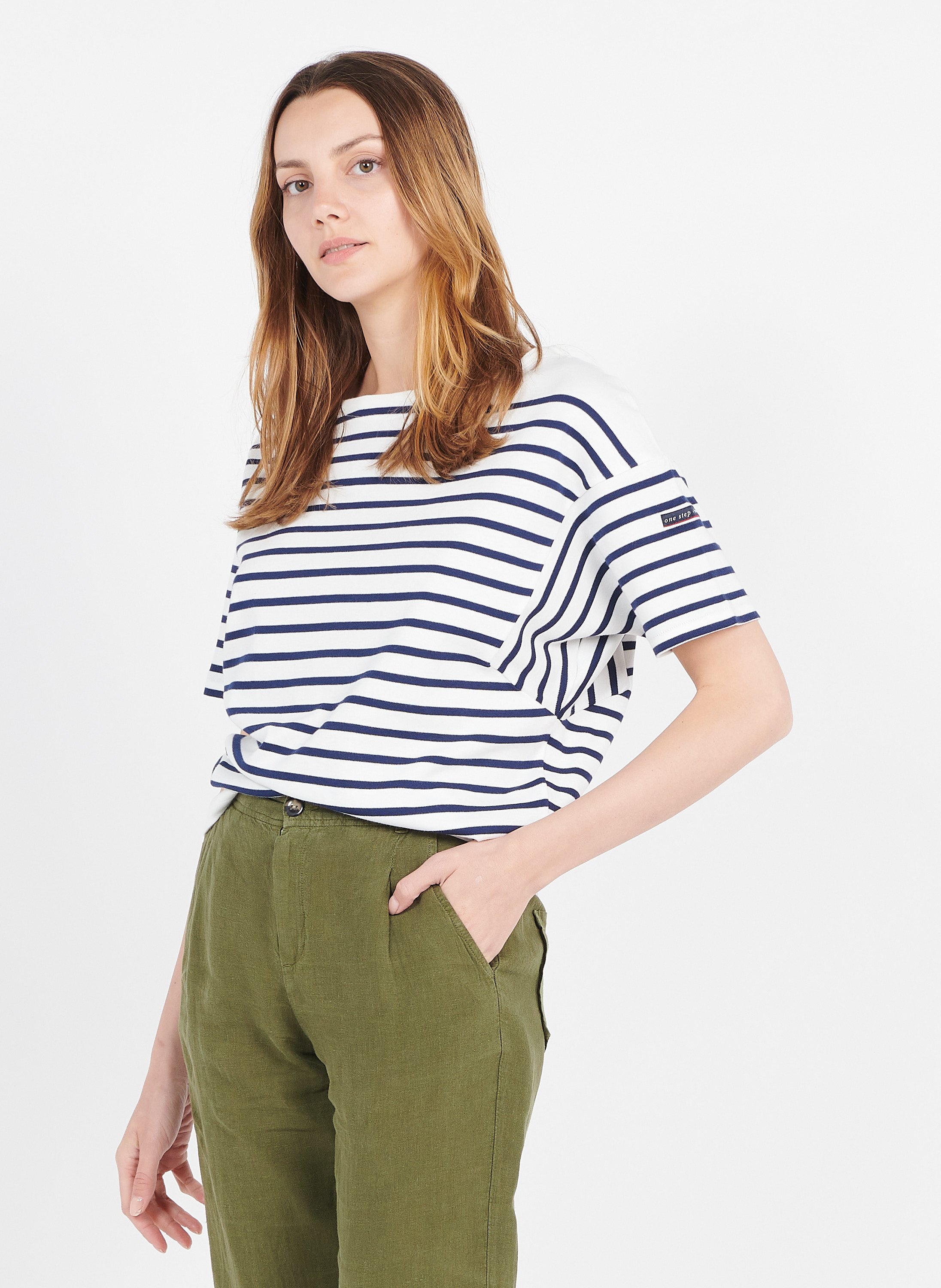 Tee-shirt col bateau ray� en coton One step x Armor Lux  ONE STEP