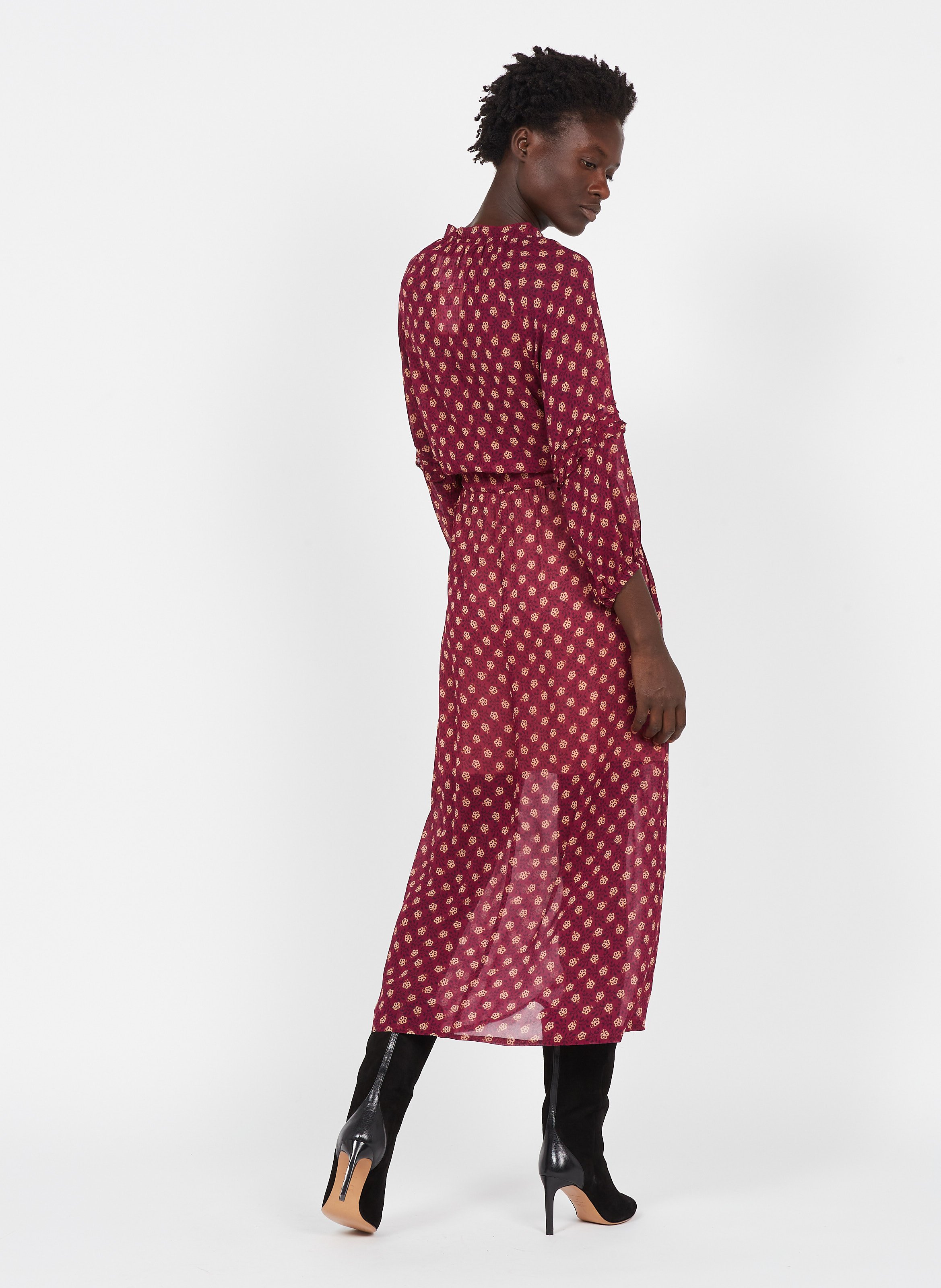 Robe Longue Col Rond Imprim?�e Pink Pablo - Femme | Place des Tendances