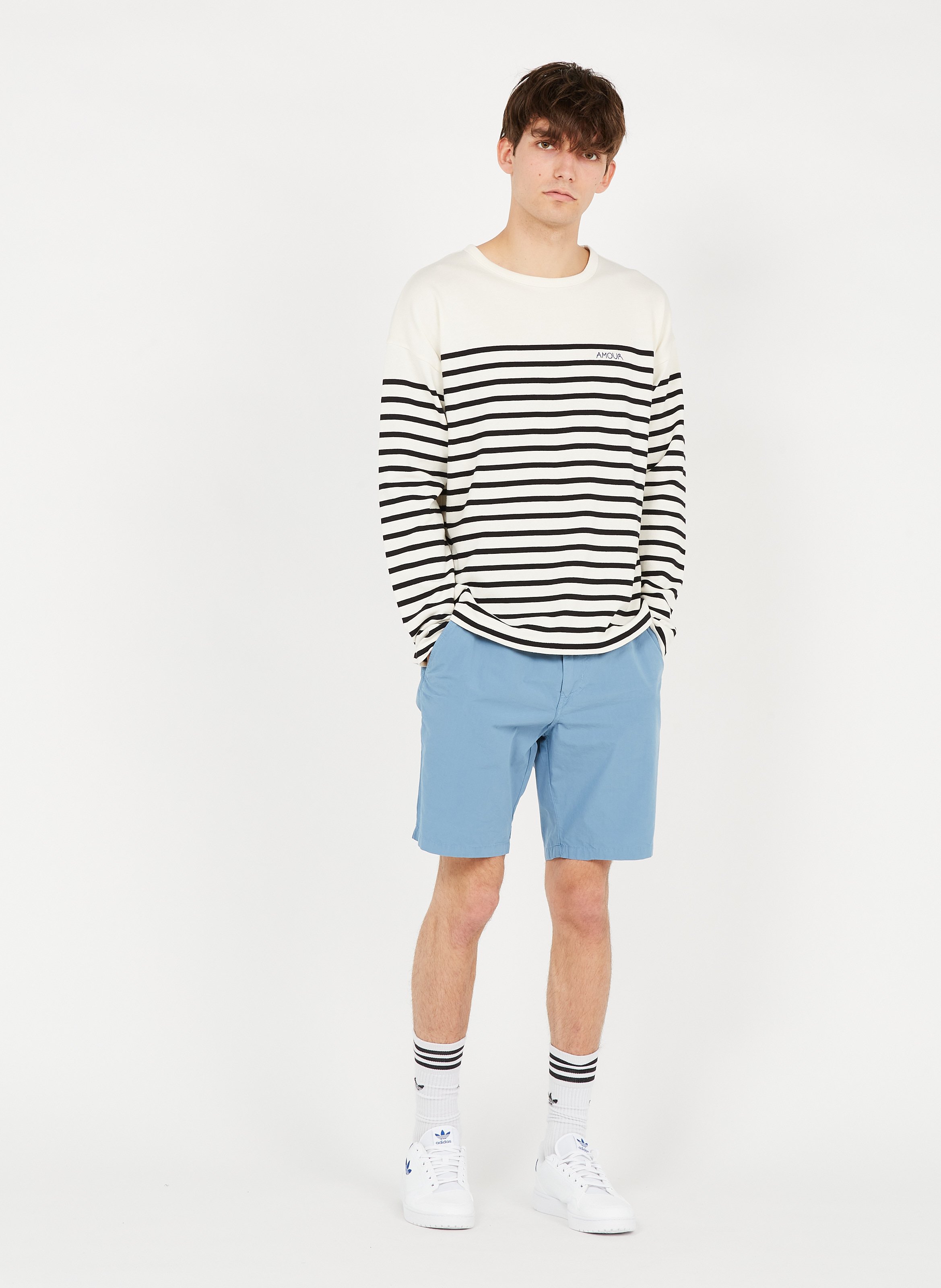 Pull Col Rond Mariniere En Coton Bio Brode Amour Ivory Black Maison Labiche Homme Place Des Tendances