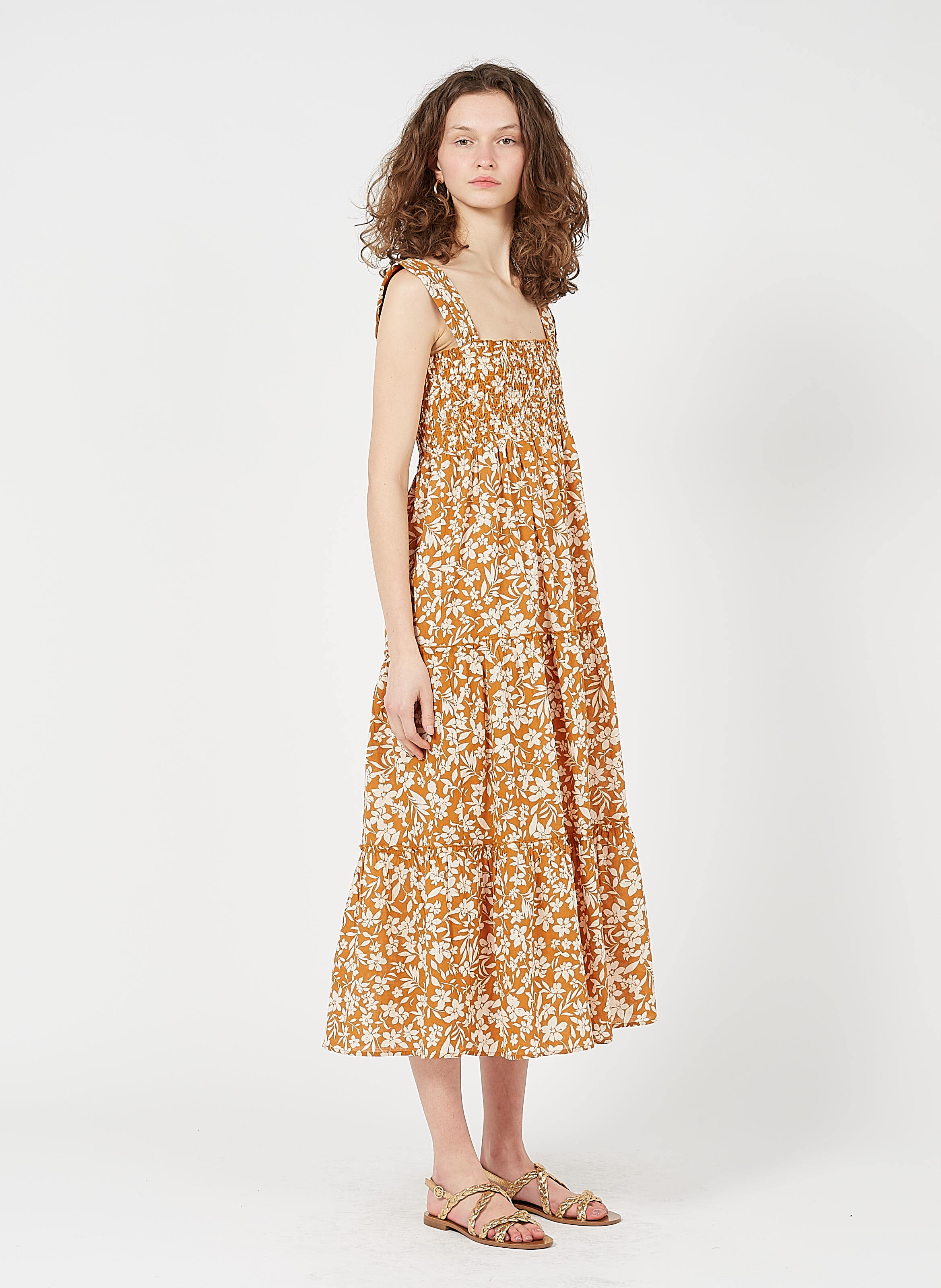Robe Midi Col Carré Imprimé Floral En Coton Epice Petite Mendigote