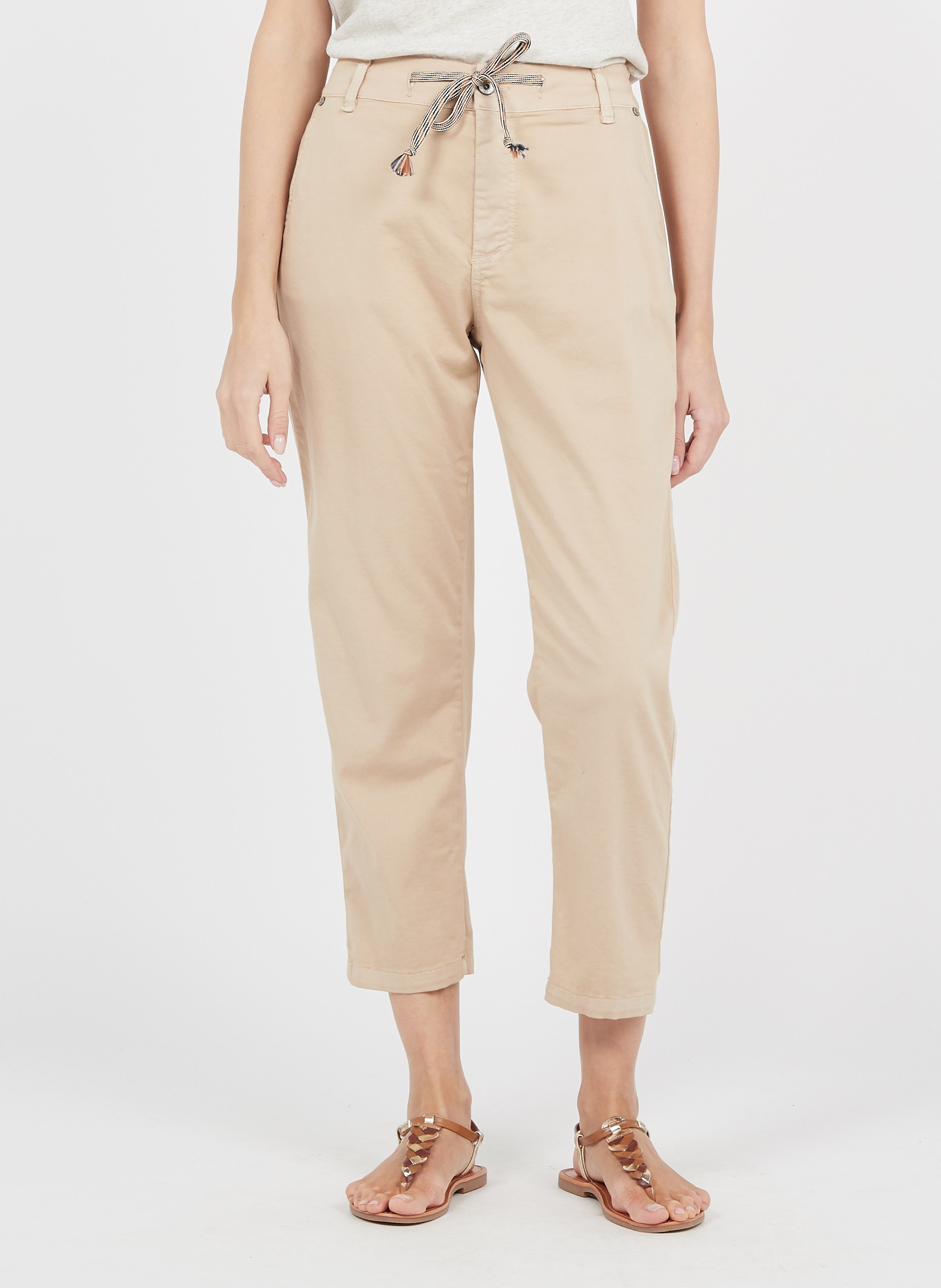 Pantalon carotte beige femme new arrivals