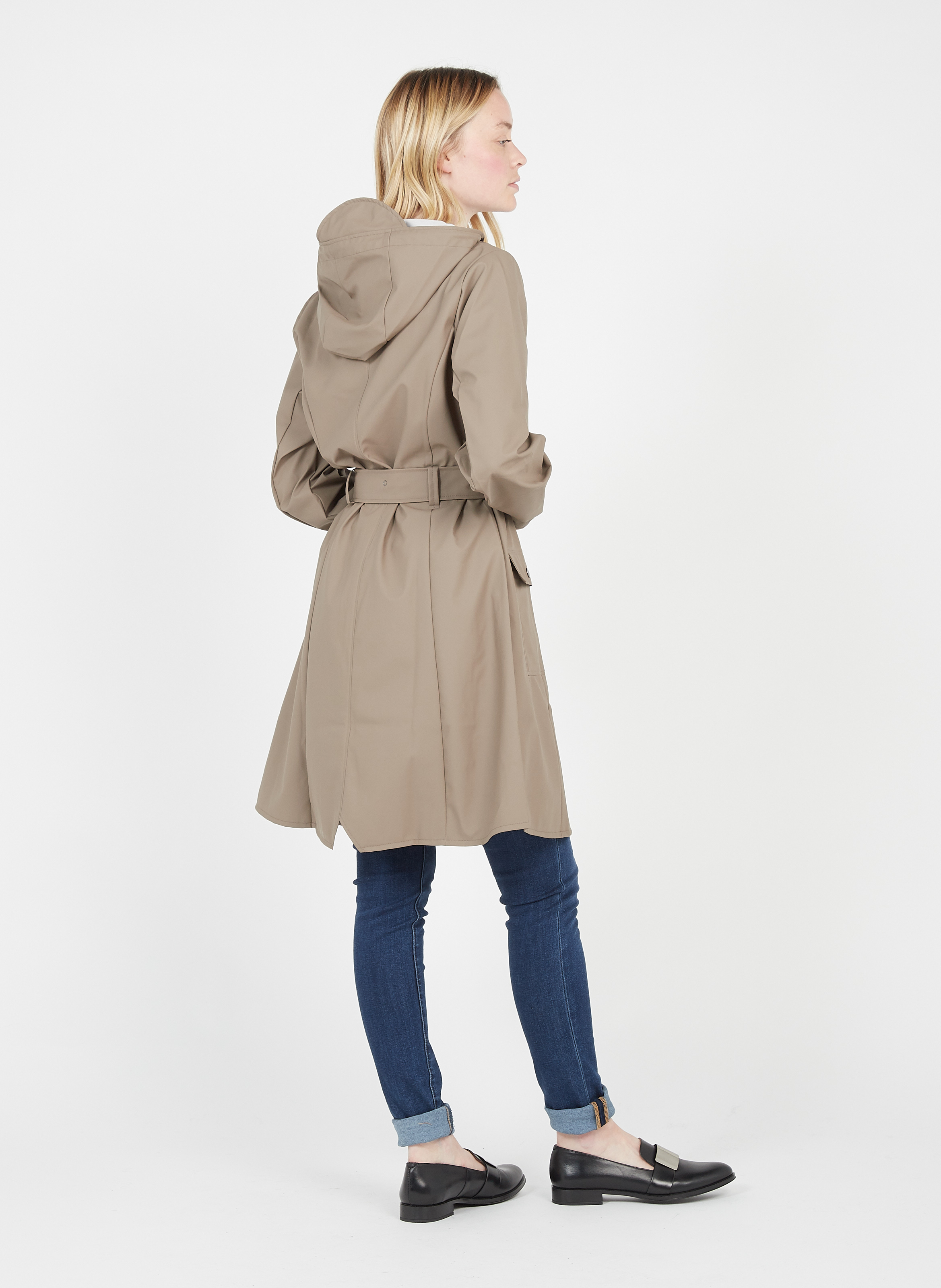 Imperméable à Capuche Ceinturé Taupe Rains Femme Place des Tendances