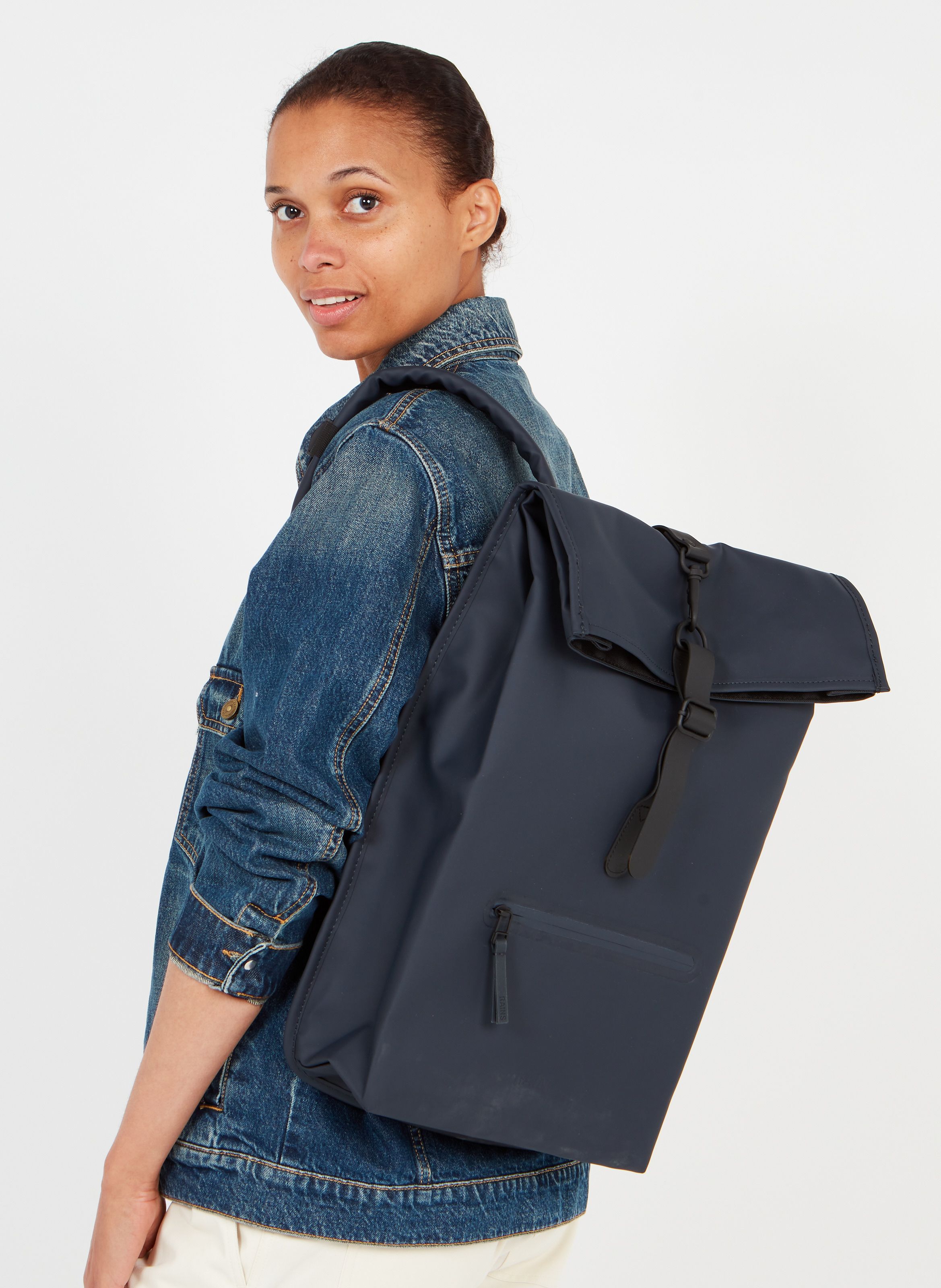 Sac Dos Imperm able Rolltop Rucksack Navy Rains Femme Place