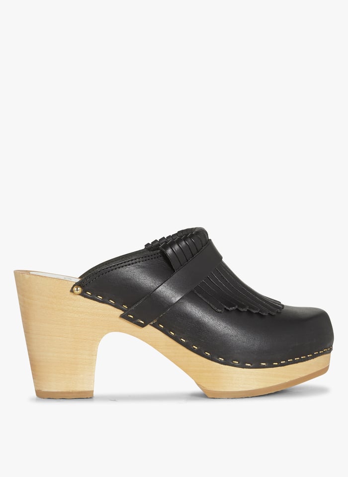 Sabots en cuir talon haut Noir