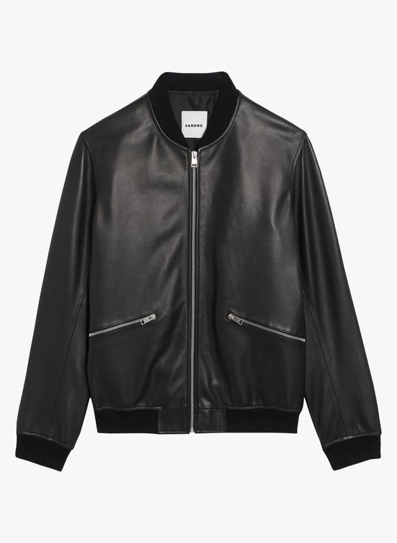 Blouson teddy en cuir Noir