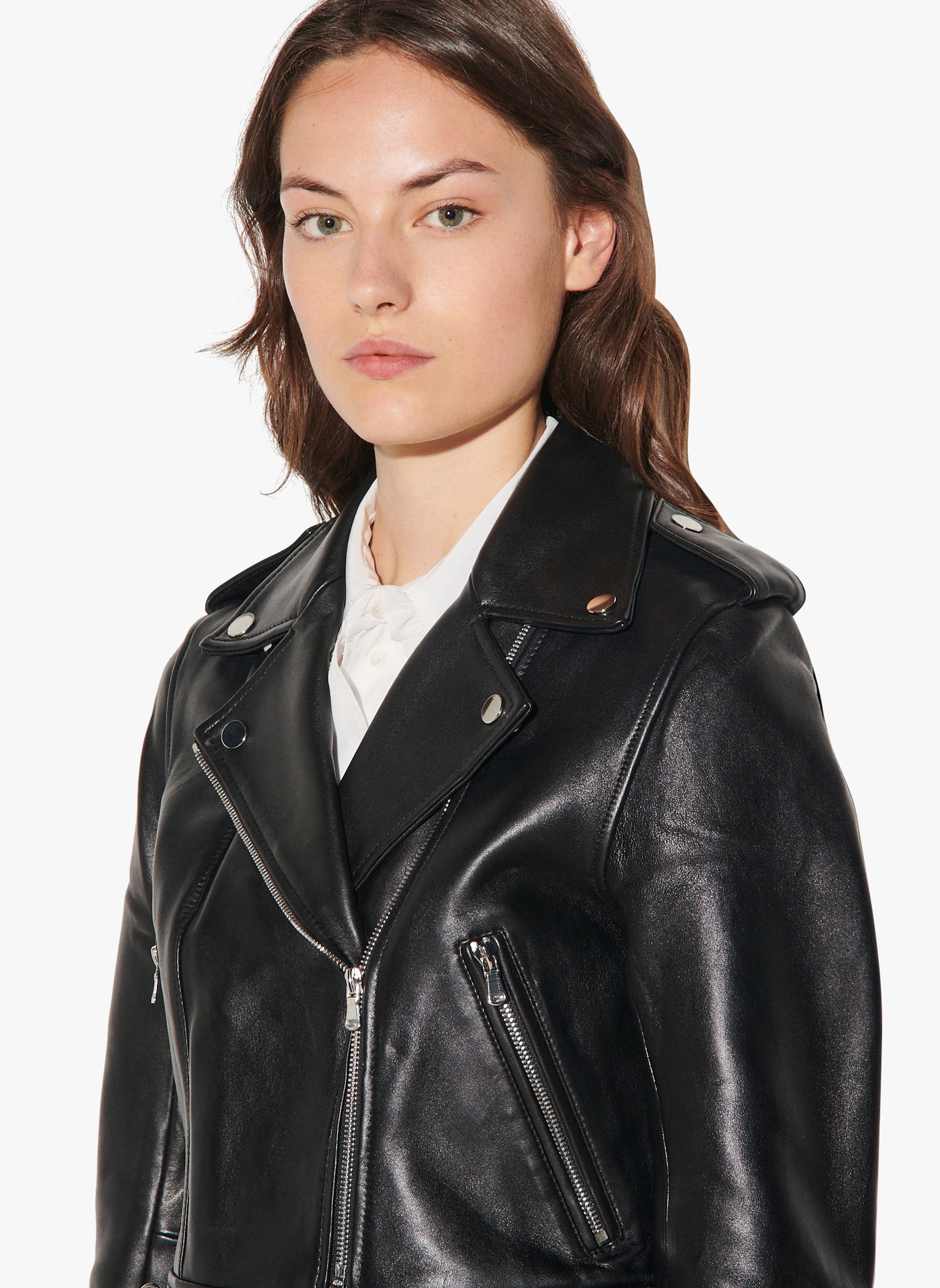 Blouson zipp en cuir Noir