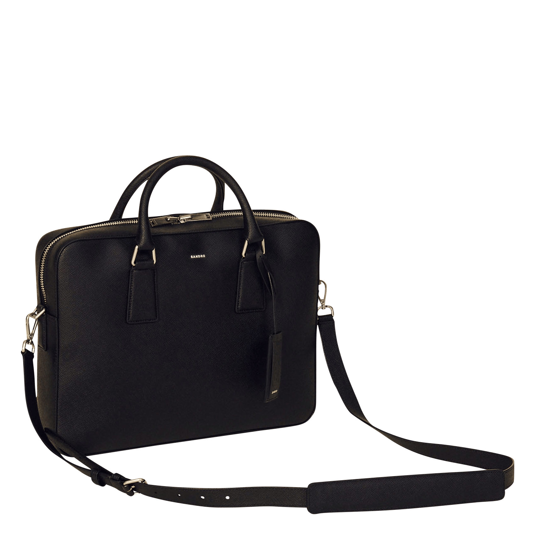 Soldes Briefcase En Cuir Noir Sandro Homme Place des Tendances