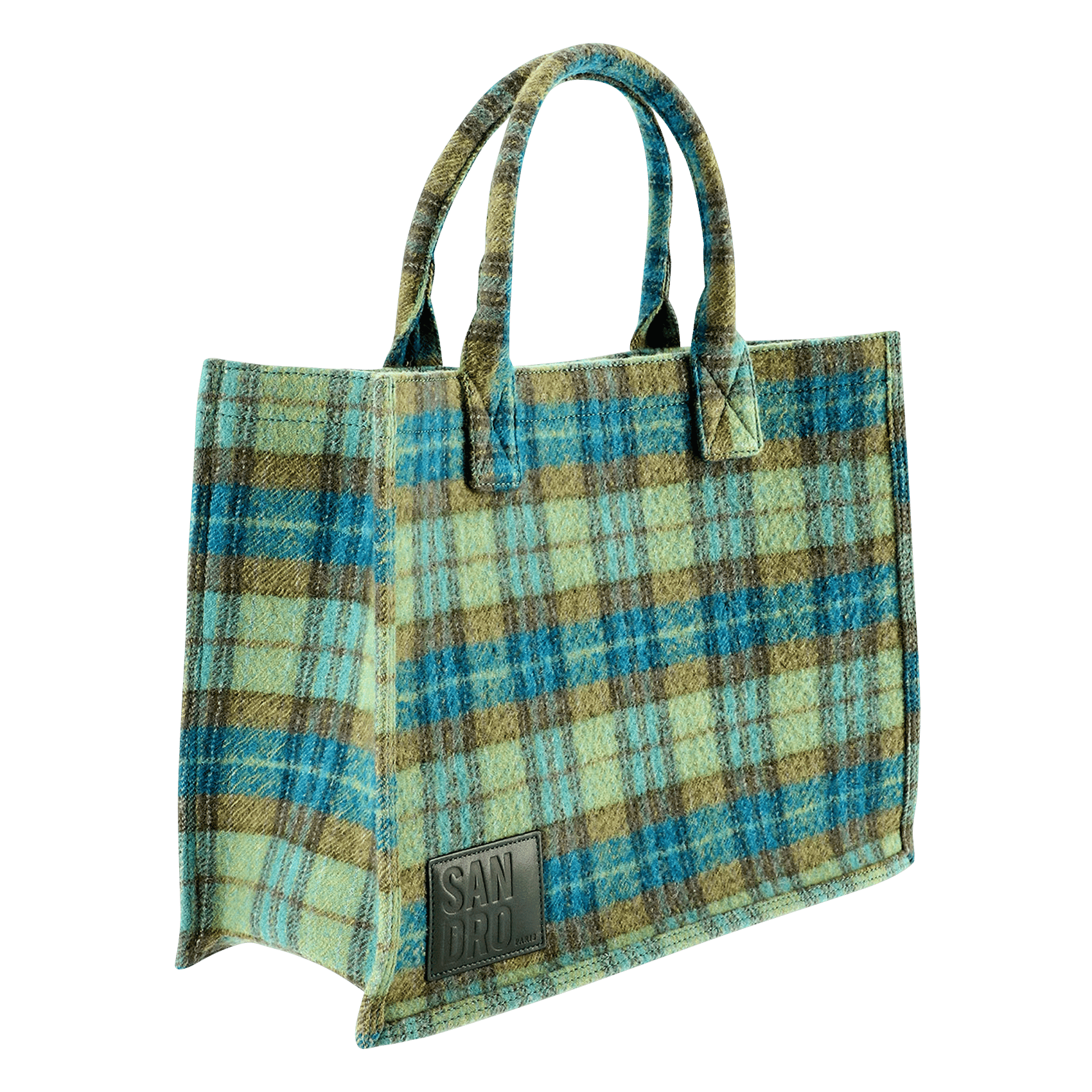 Cabas ?� Imprim?� Carreaux Bleu - Jaune Sandro - Femme | Place des Tendances