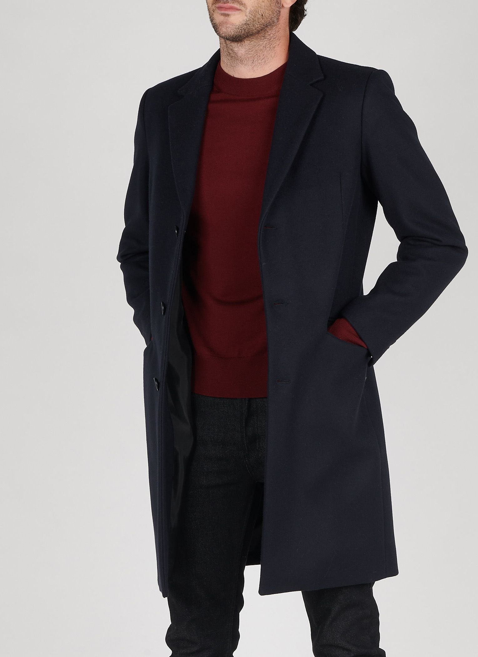 Manteau col tailleur regular fit en laine m lang e Bleu