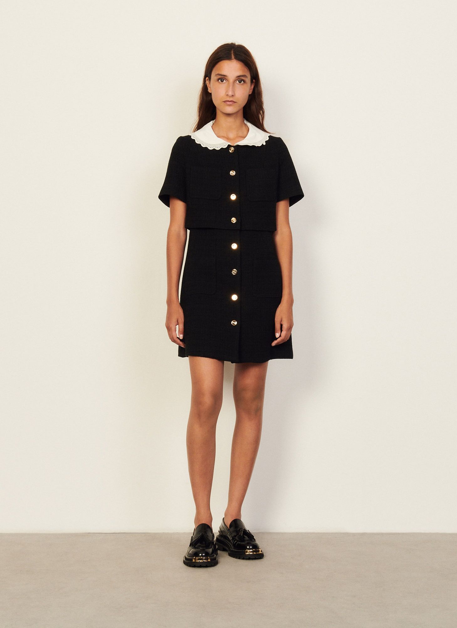 Robe noire col claudine femme new arrivals