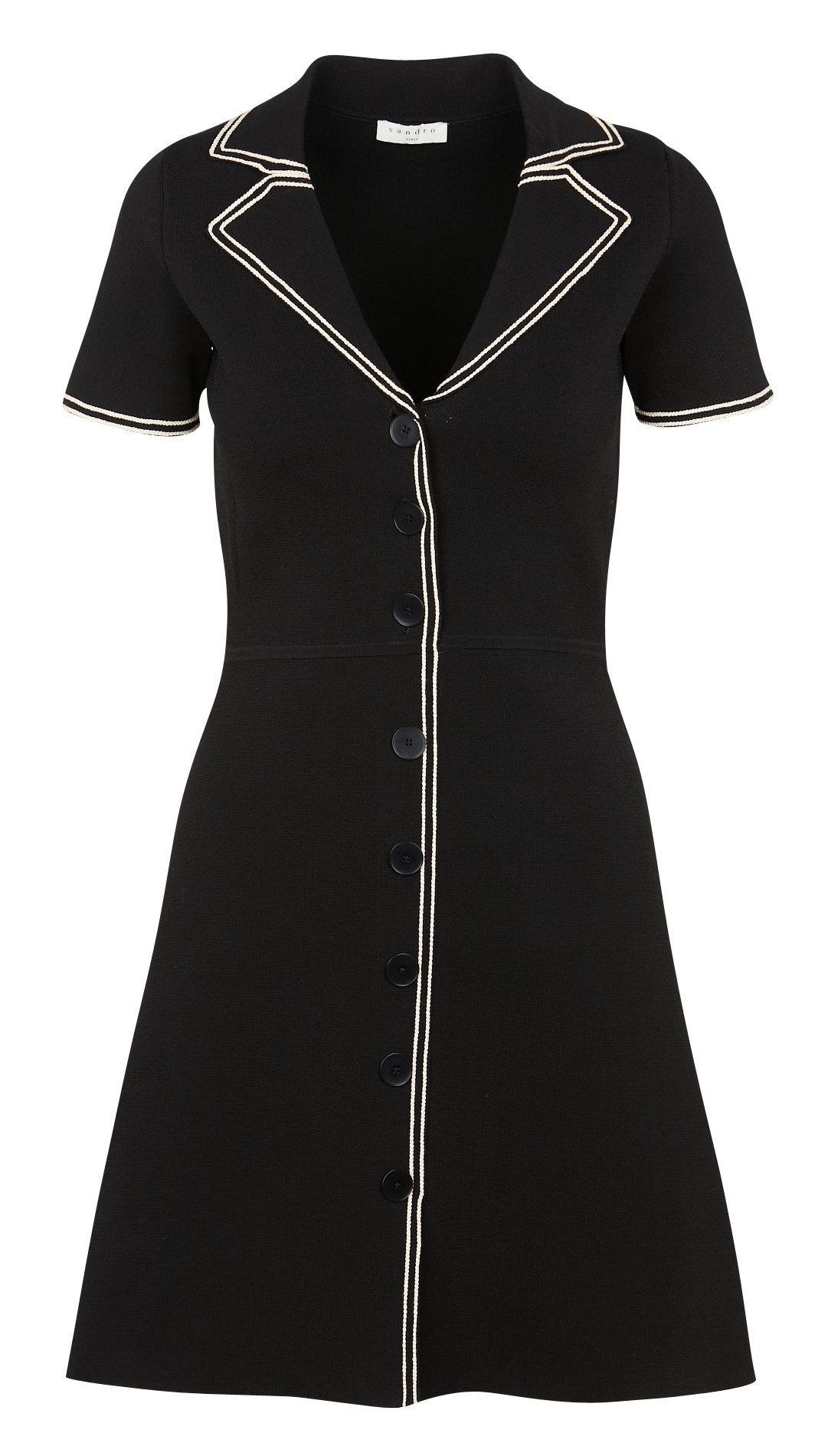 Robe Courte Col Tailleur En Maille Noir Sandro Femme Place des