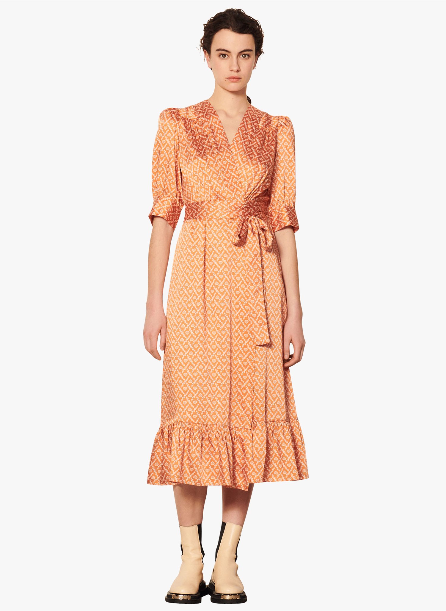 Robe longue portefeuille imprimée | Orange by SANDRO SANDRO Robe longue portefeuille imprimée | Orange