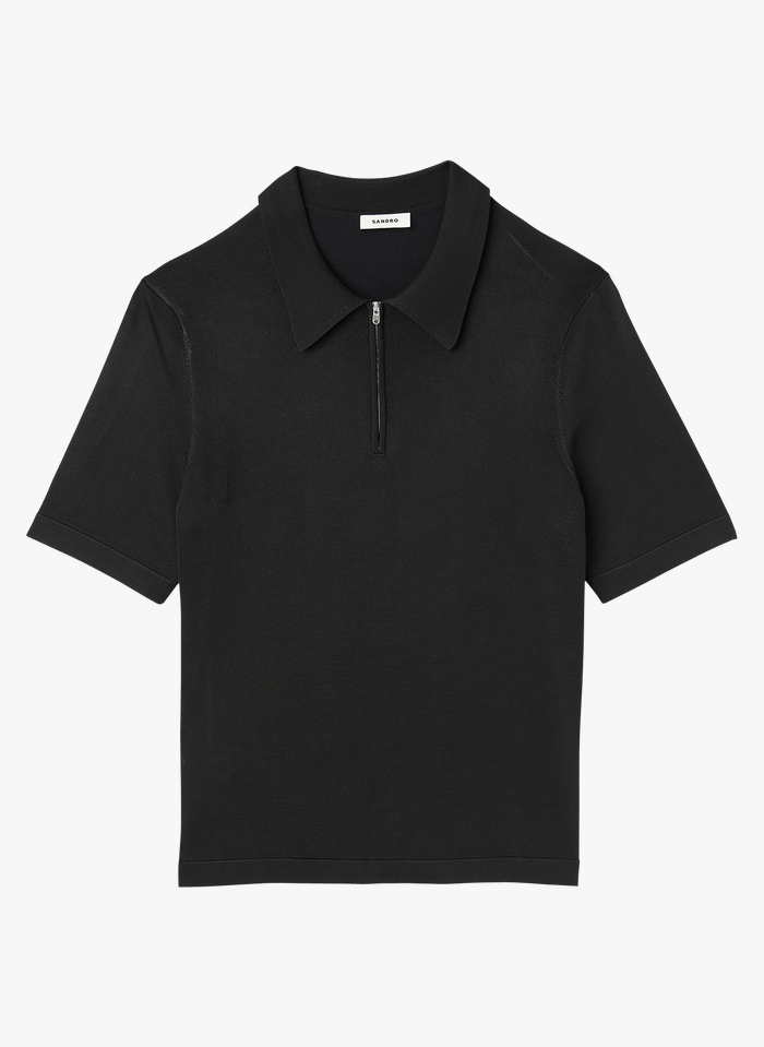 SANDRO T-shirt manches courtes à col polo zippé | Noir