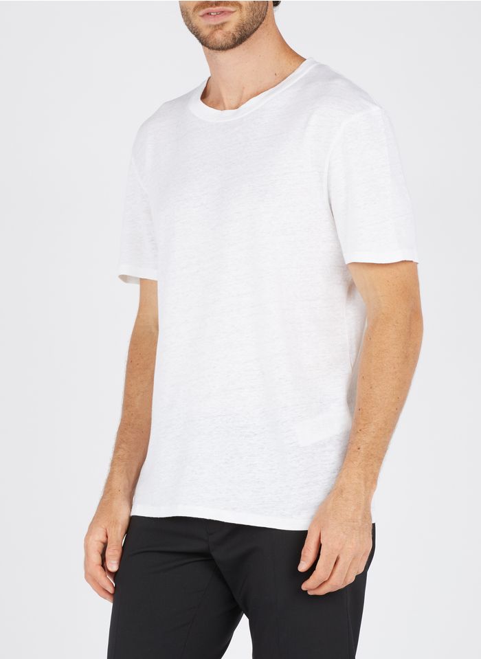 Tee-shirt col rond regular-fit en lin | Blanc