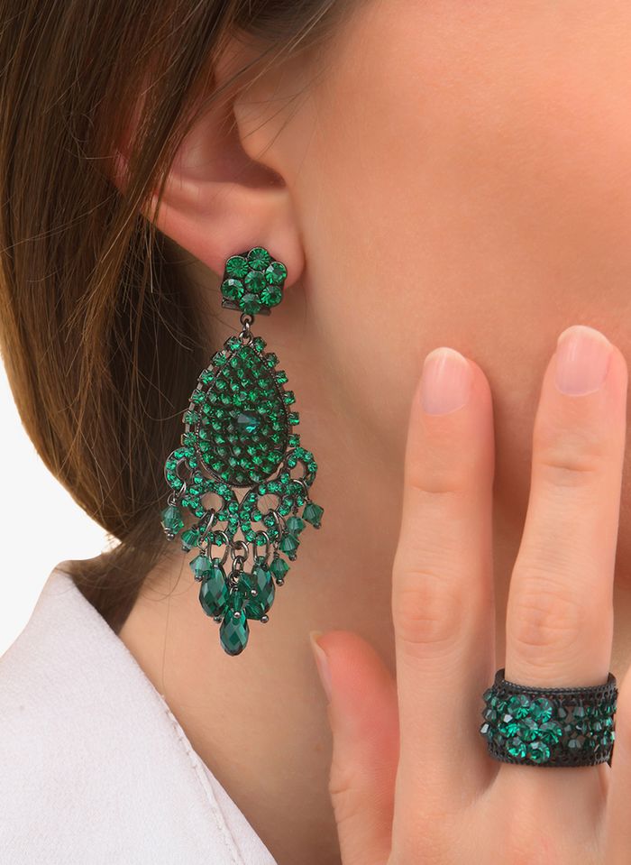 Boucles percées Perles vert foncé BELLISSIMA – bijoux-explosif