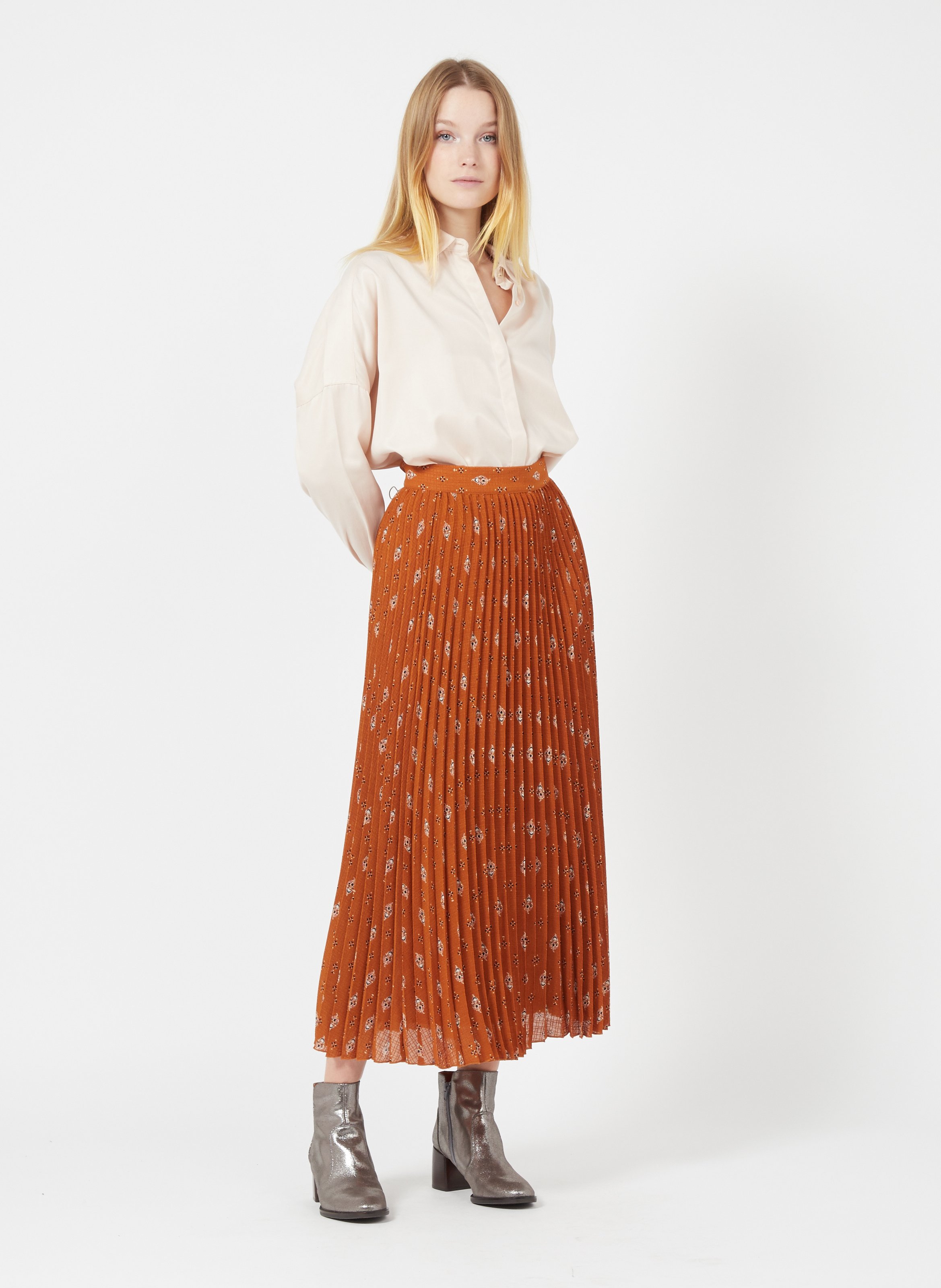 jupe midi orange