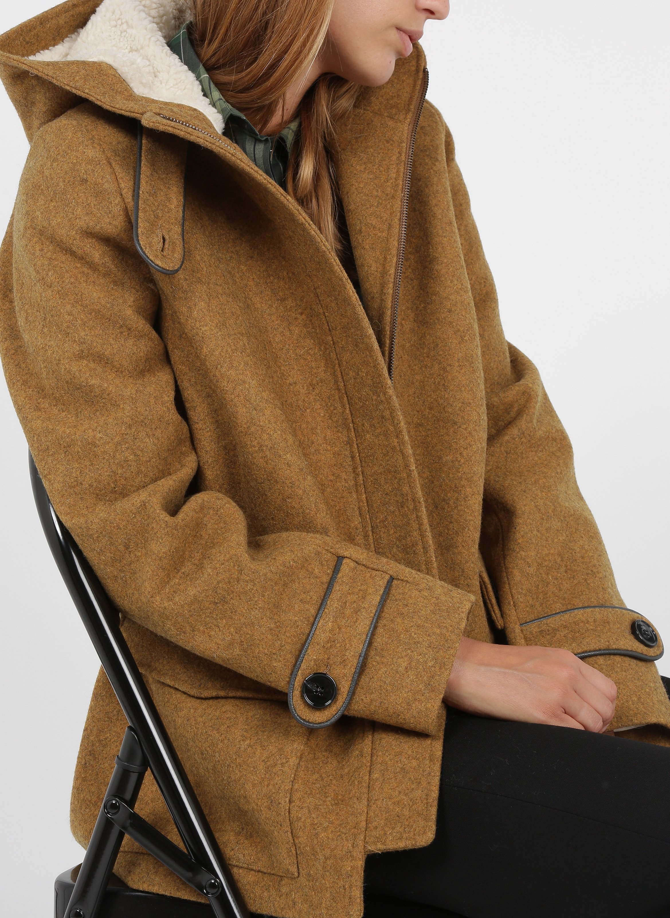 Manteau Court Femme En Laine Mélangée - Veste Ouverte Avec Poches - Collection Automne-hiver - 3