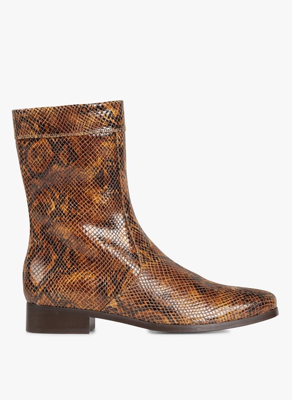 Bottines en cuir imprime python Marron