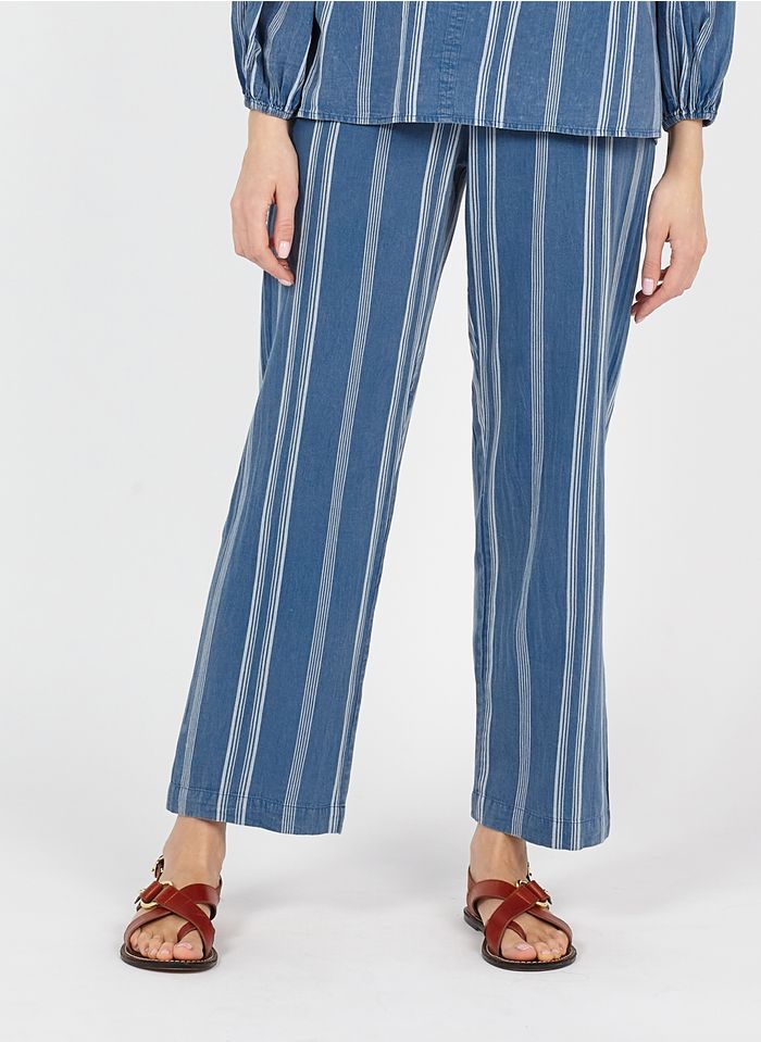 STELLA FOREST Pantalon droit à rayures en coton  | Bleu