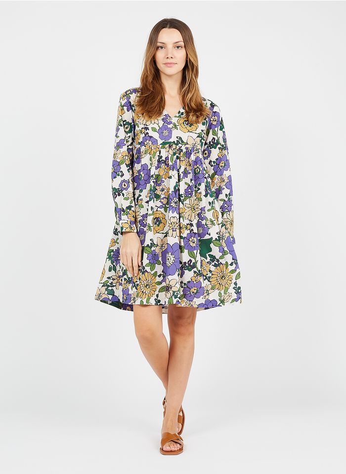 STELLA FOREST Robe courte col V imprimé floral en coton | Violet