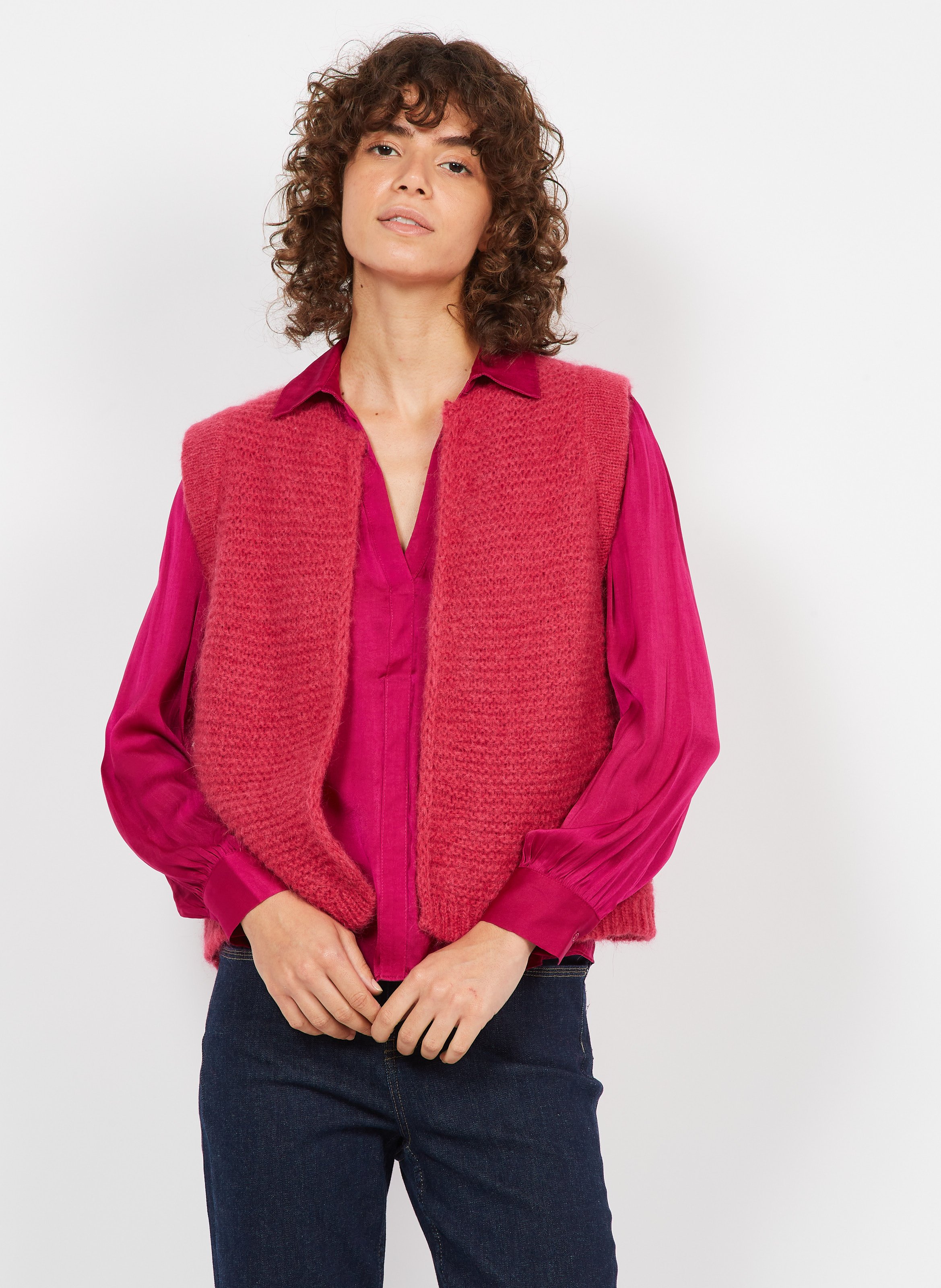 Pull Femme Sud Express Col V - Imprimé Léopard Sur Fond Bleu - Taille 38 (M) - Occasion Très Bon État (TBE)