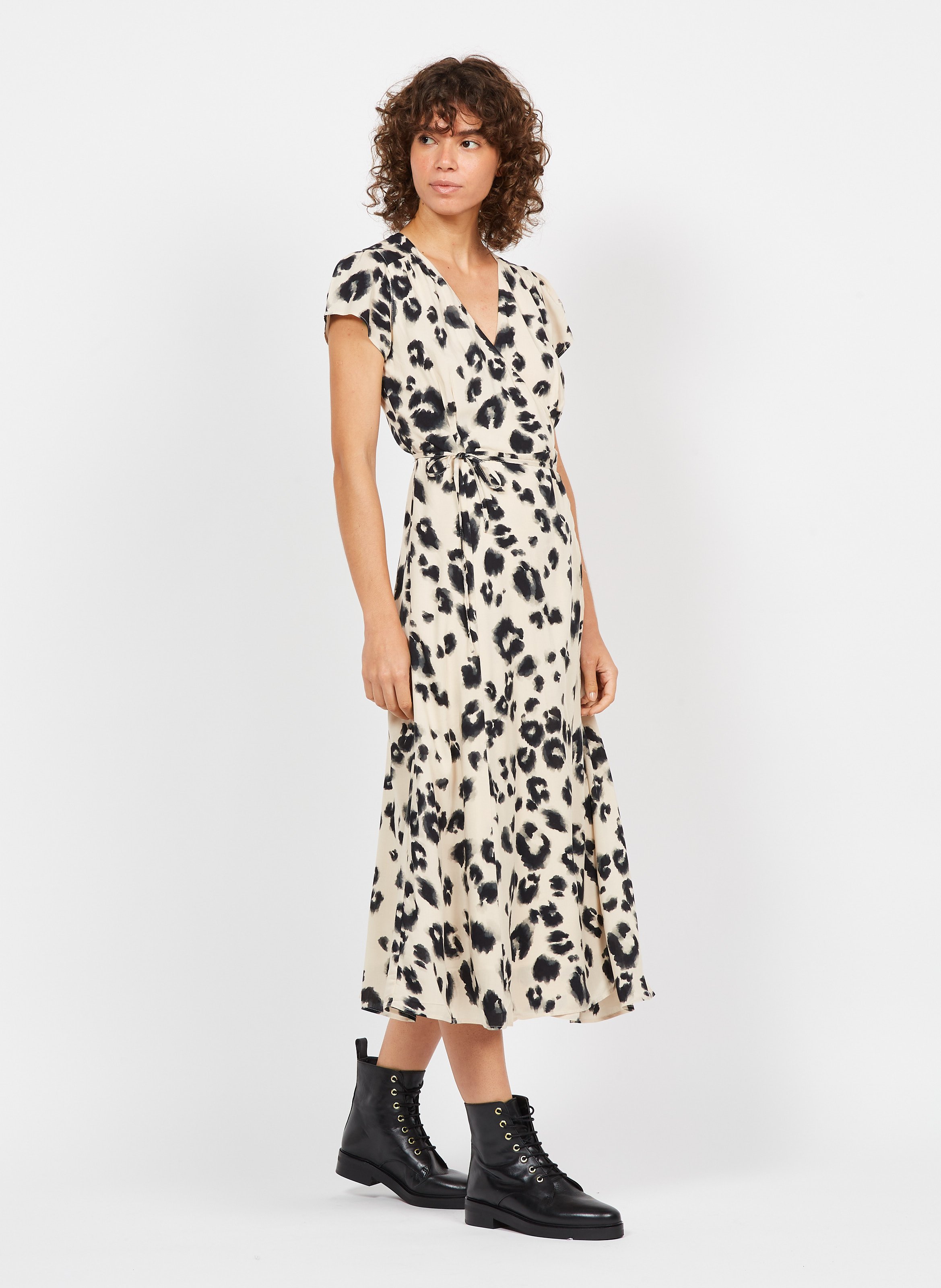 Robe Longue Cache-c??ur Imprim?�e Ecru Sud Express - Femme | Place des Tendances