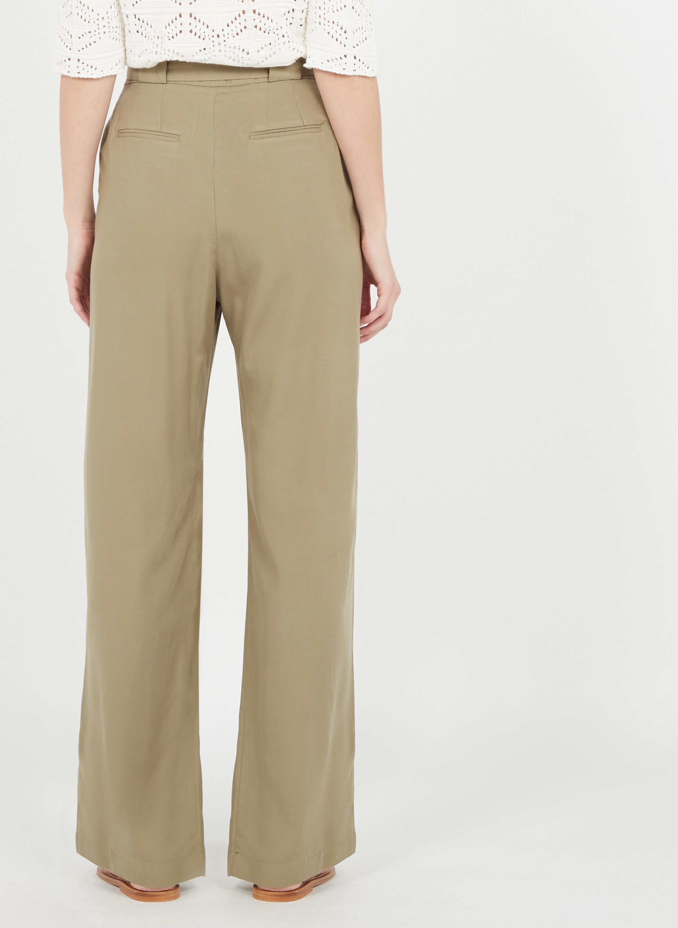 Pantalon Droit En Lin Mélangé Kaki Suncoo Femme Place Des Tendances