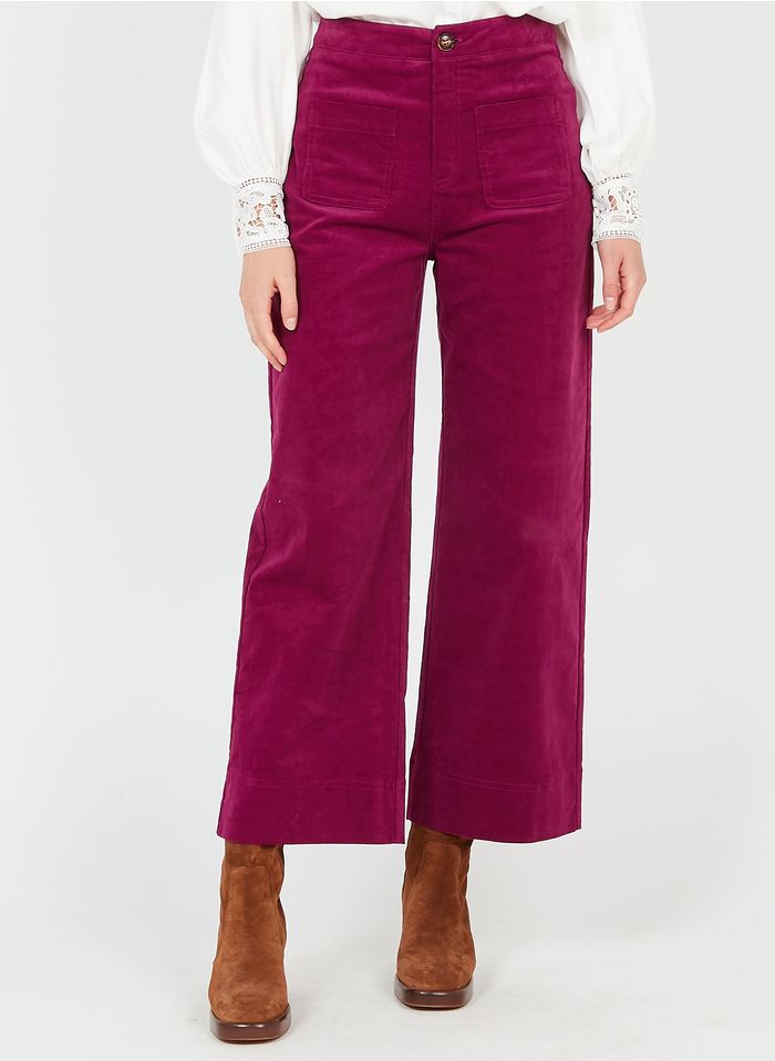 SUNCOO Pantalon large taille haute en velours | Violet