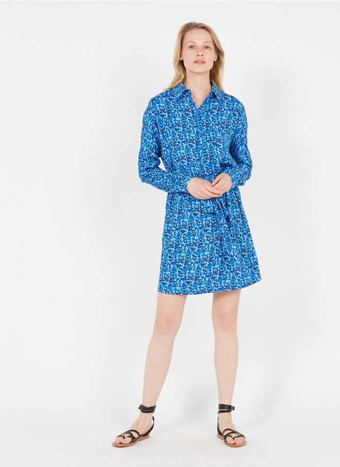 SUNCOO Robe chemise col classique imprimé fleuri en crêpe  | Bleu