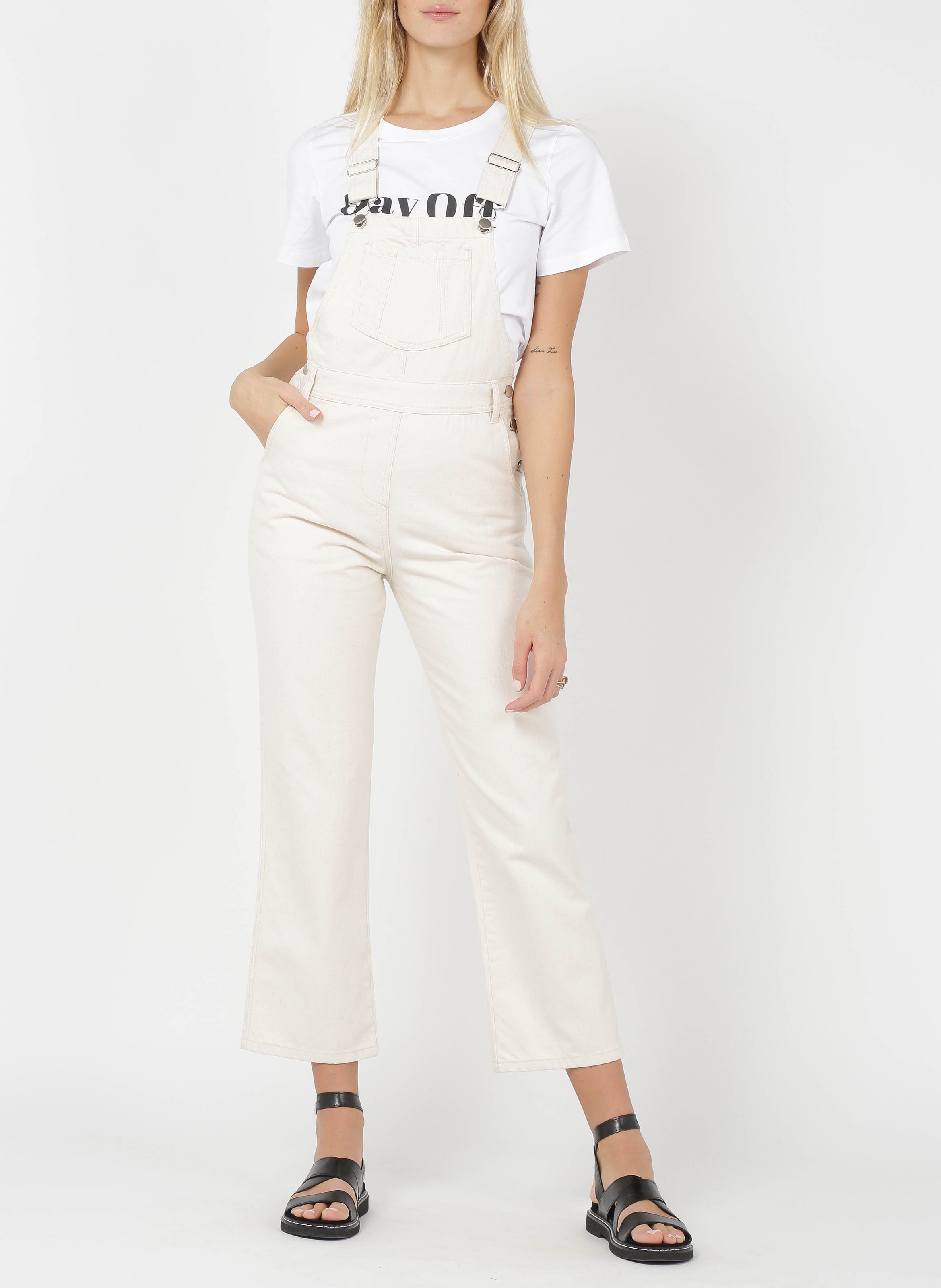 Salopette En Jean Blanc Casse Suncoo Femme Place Des Tendances