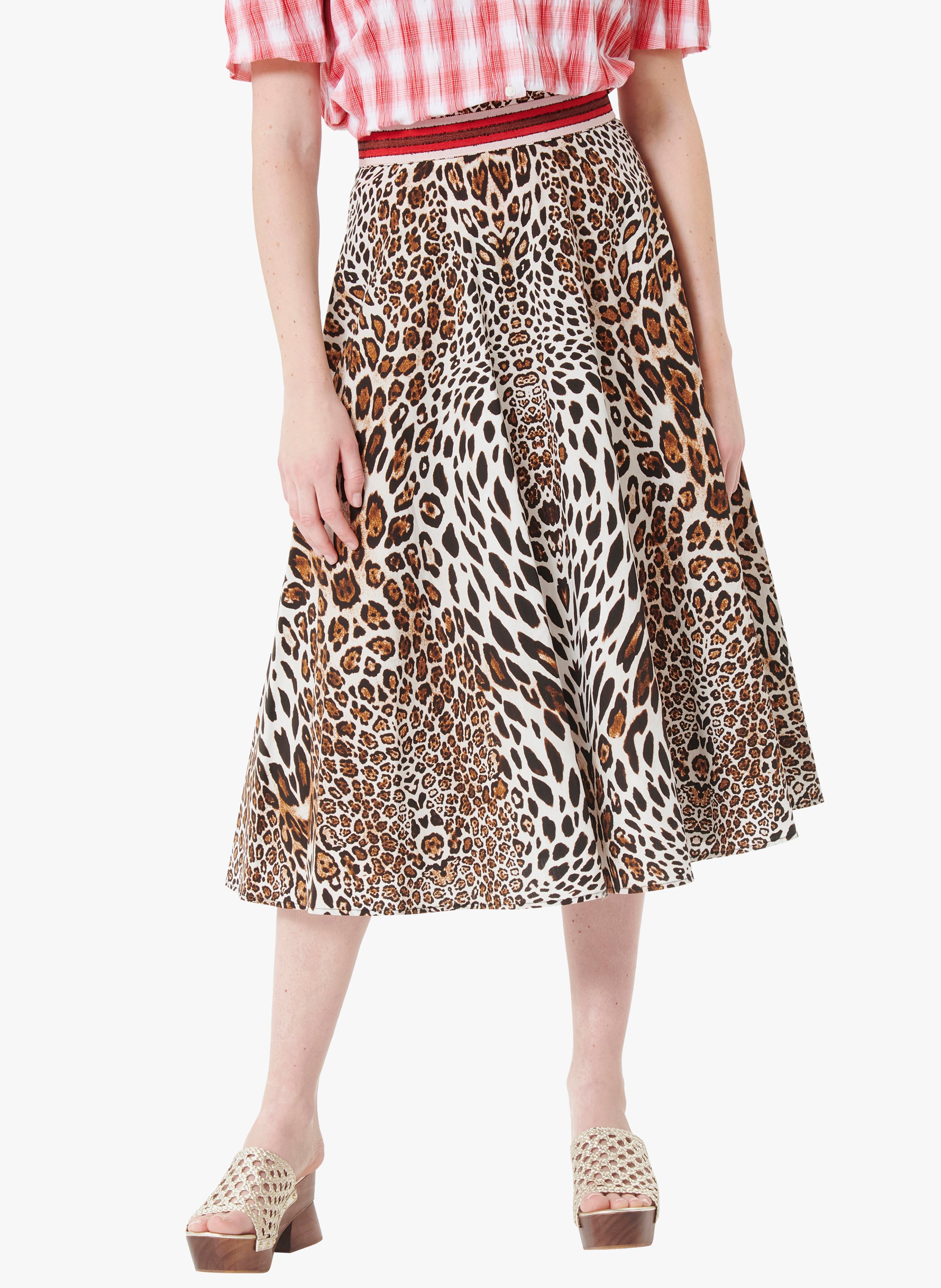 Jupe Midi évasée Tara Jarmon Rayures Chevron Marron Chiné - Occasion Très Bon état T38/M