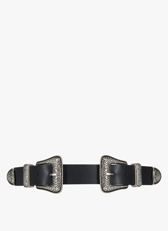Ceinture large en cuir Noir