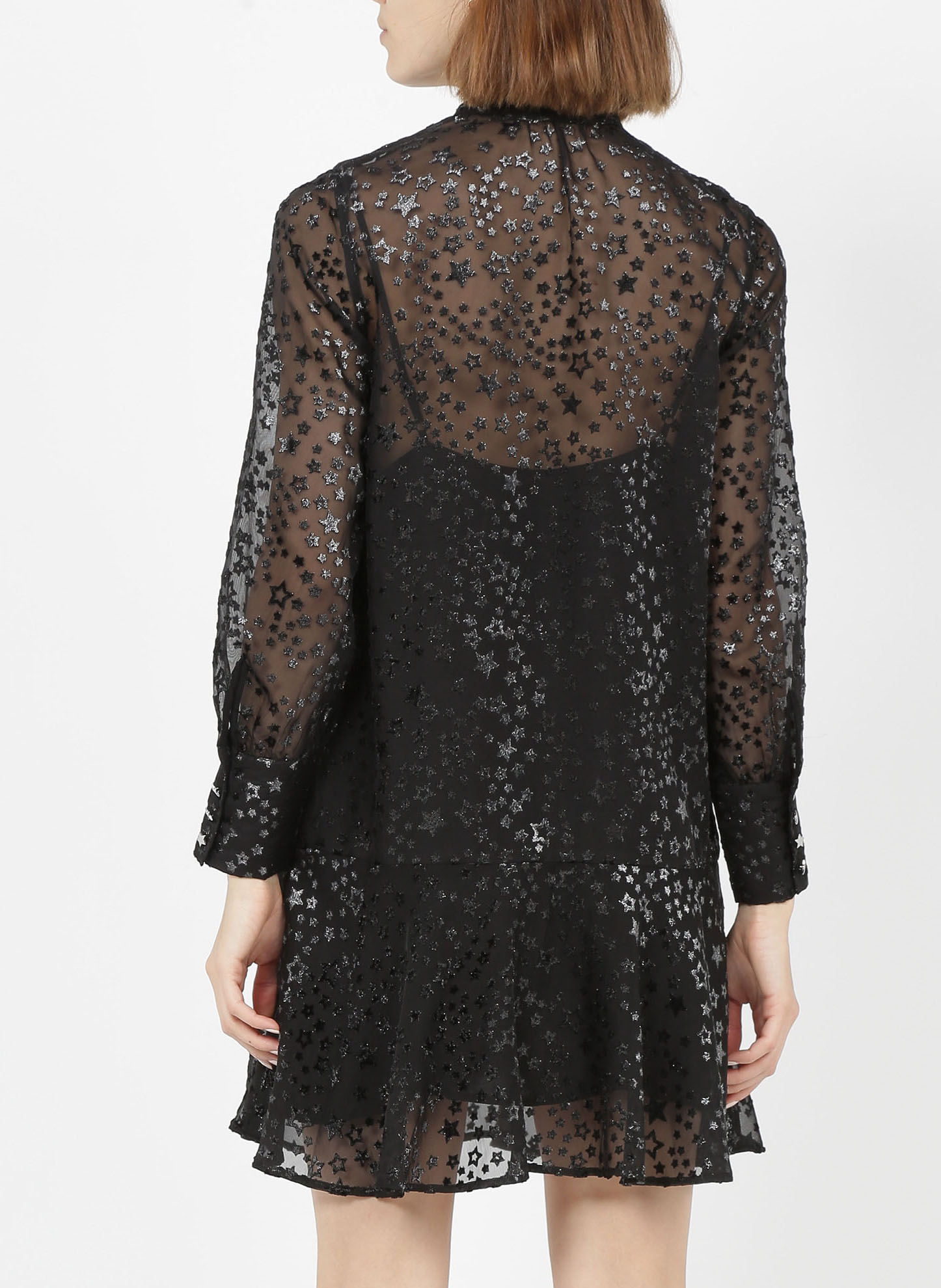 Robe Courte Col Lavallière En Jacquard étoiles Black The Kooples