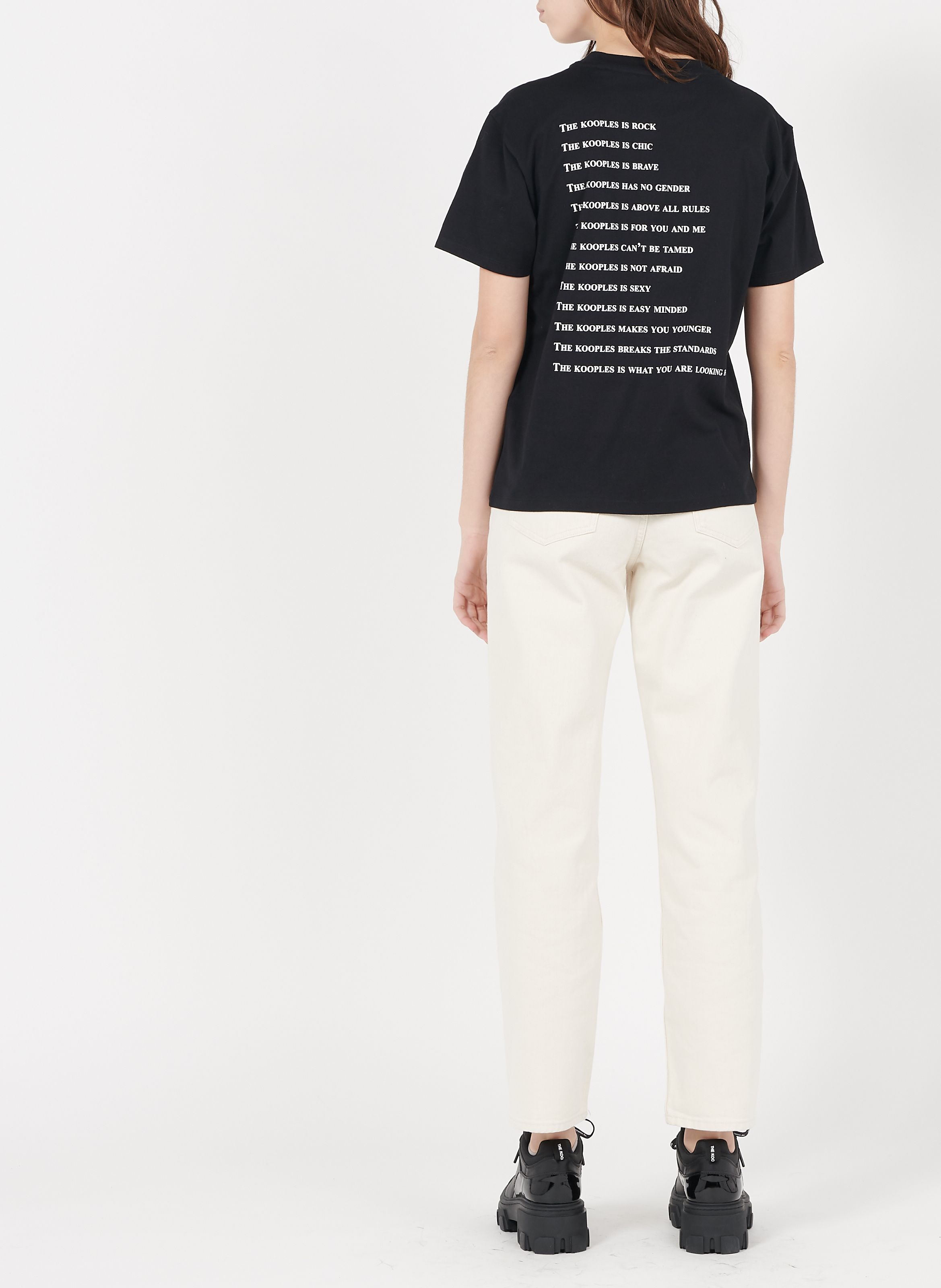 THE KOOPLES Tee shirt col rond s rigraphi en coton Noir