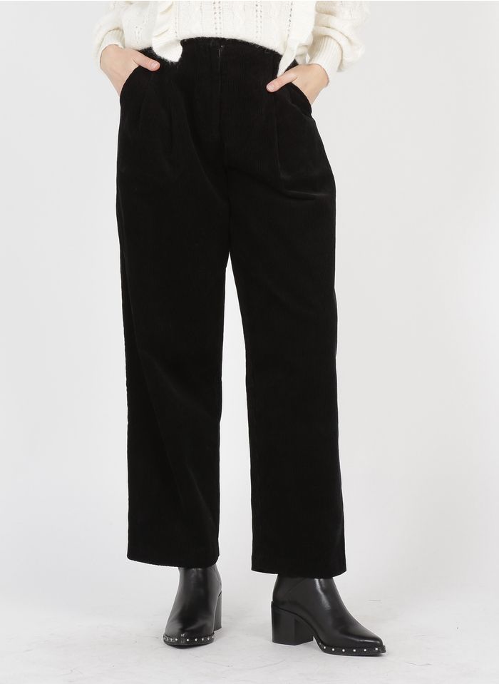 THE KORNER Pantalon large taille haute en velours côtelé Noir