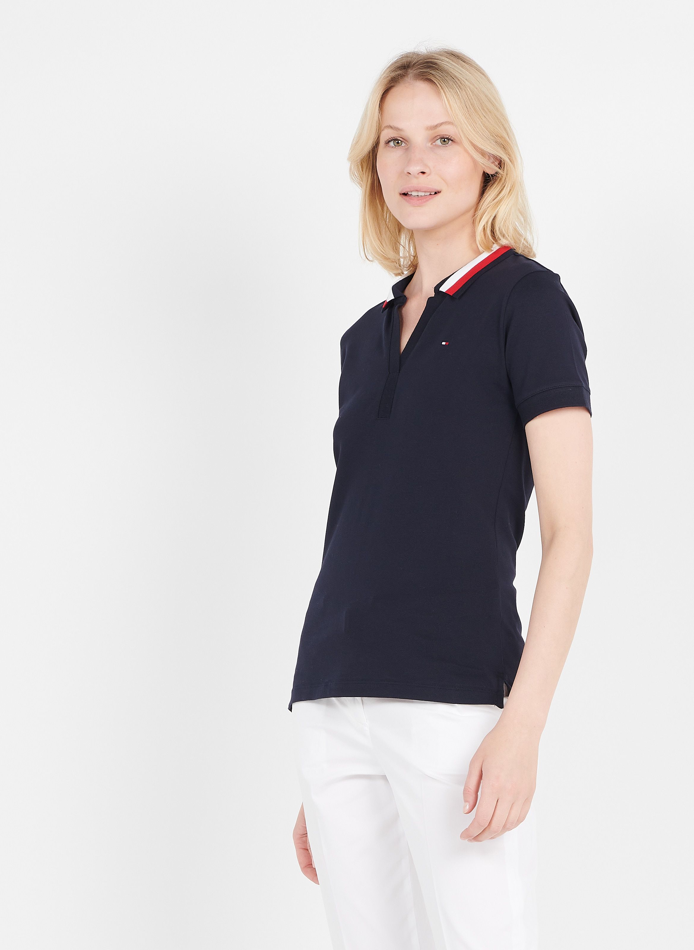 Pull polo ajusté en coton bio Tommy Hilfiger Femme Vêtements Tops & T-shirts T-shirts Polos 