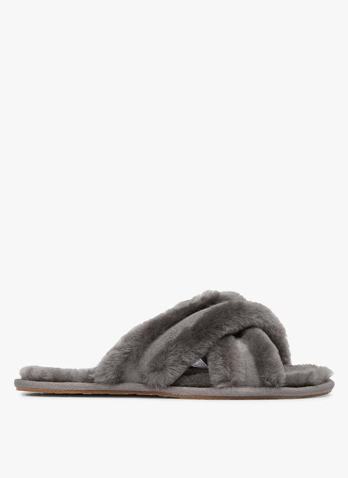 Chaussons En Cuir Et Fourrure W Scuffita Charcoal Ugg Femme