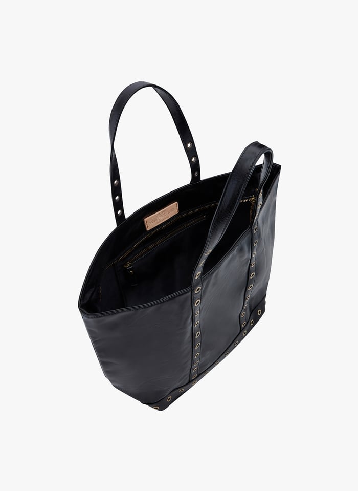 Cabas En Cuir Craquel Et Oeillets Noir Vanessa Bruno Femme