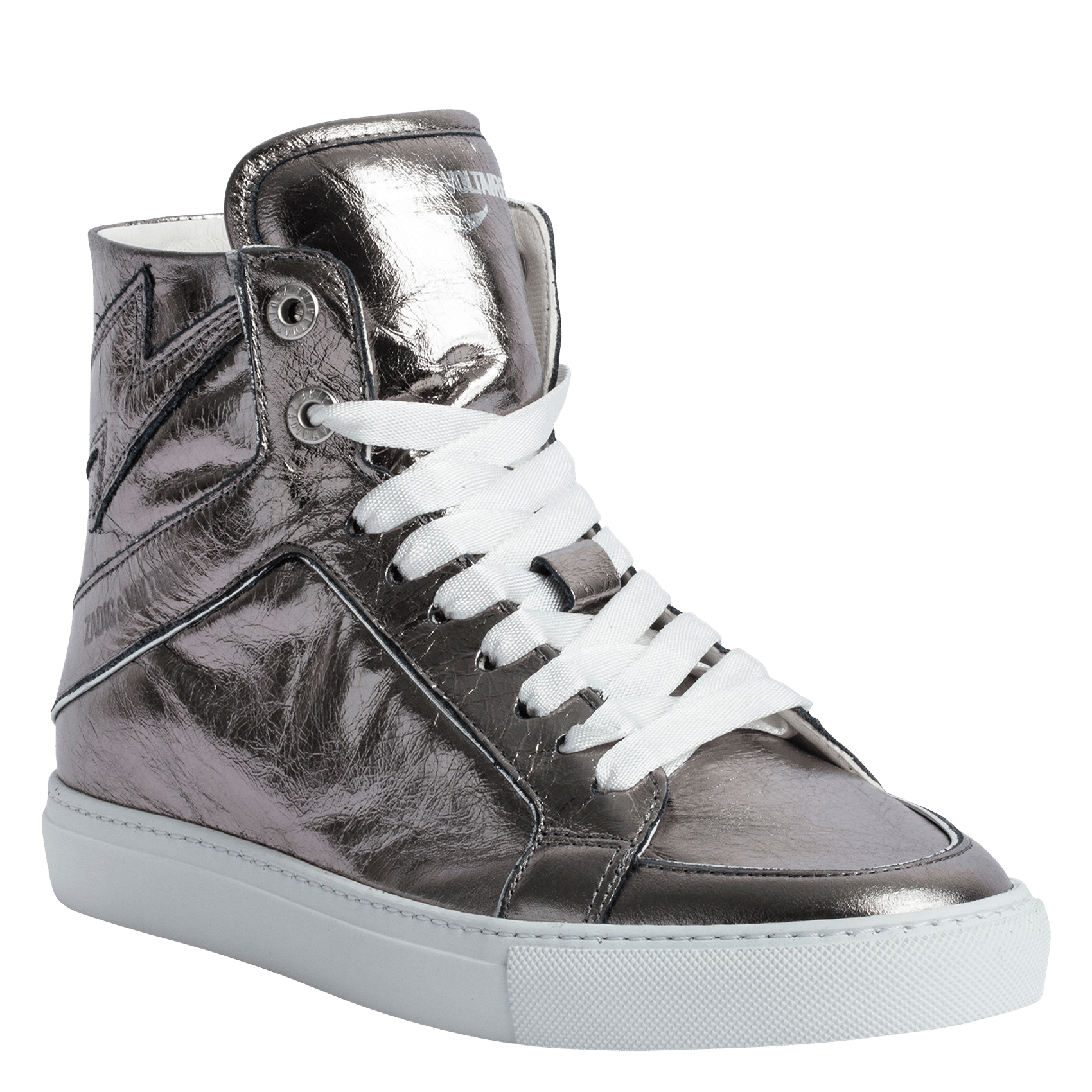 Baskets Montantes En Cuir Métallisé Gun Zadig&voltaire Femme Place