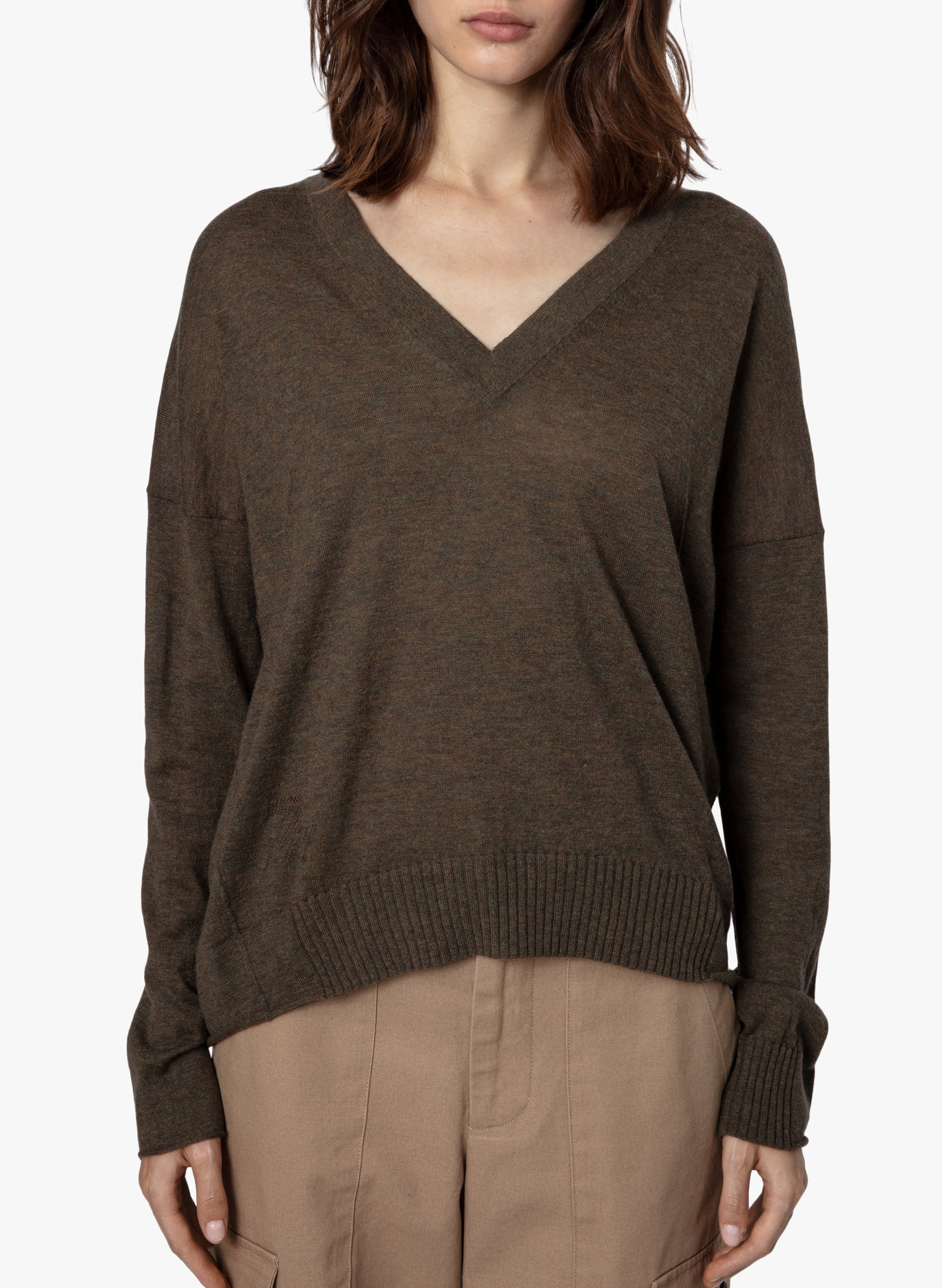 Pull Zadig & Voltaire Col V Cuir Et Laine Cachemire - Taille S, Neuf Avec étiquettes